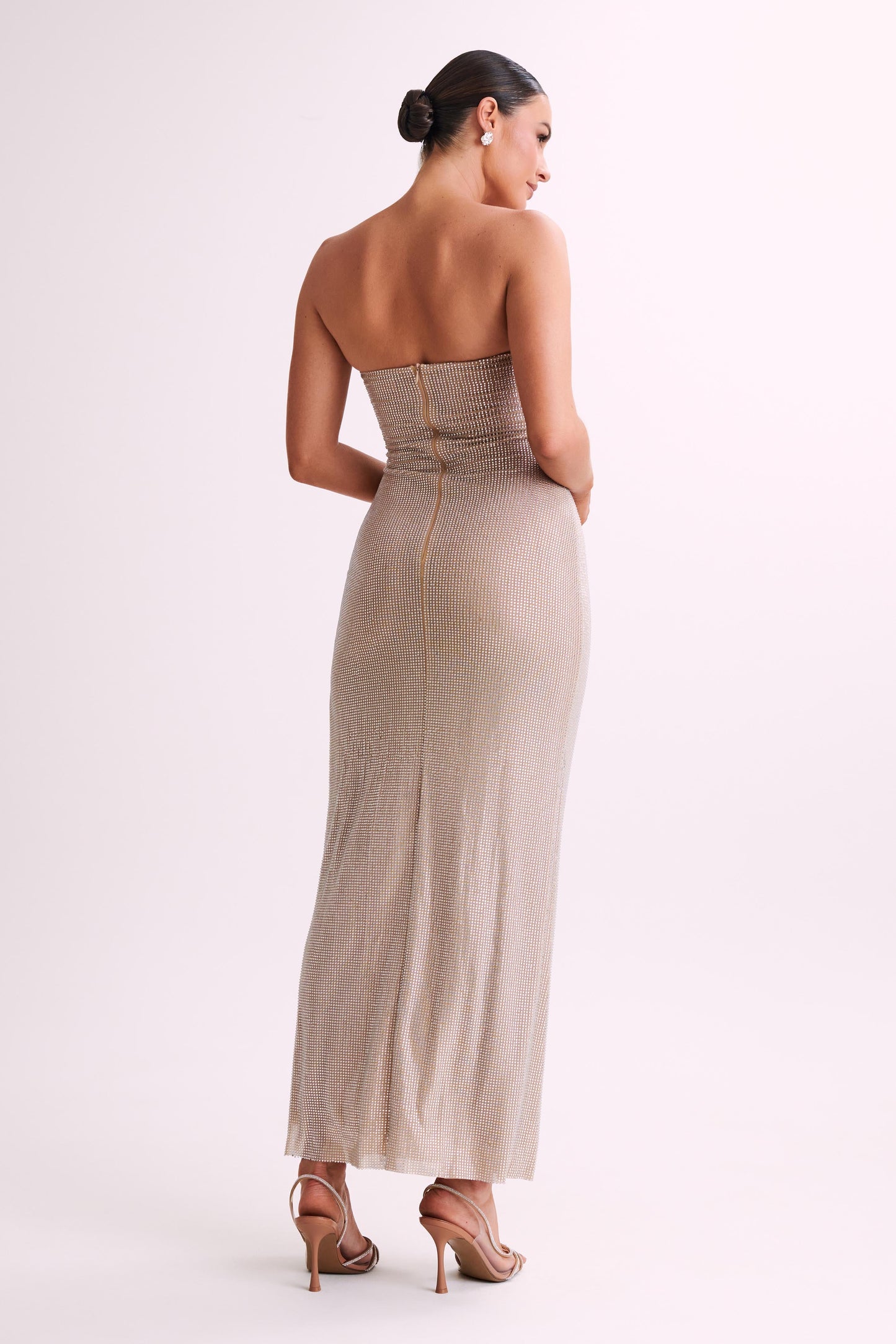 ROF Stassie Straplez Rose Diamante Maxi Elbise - Ten Rengi