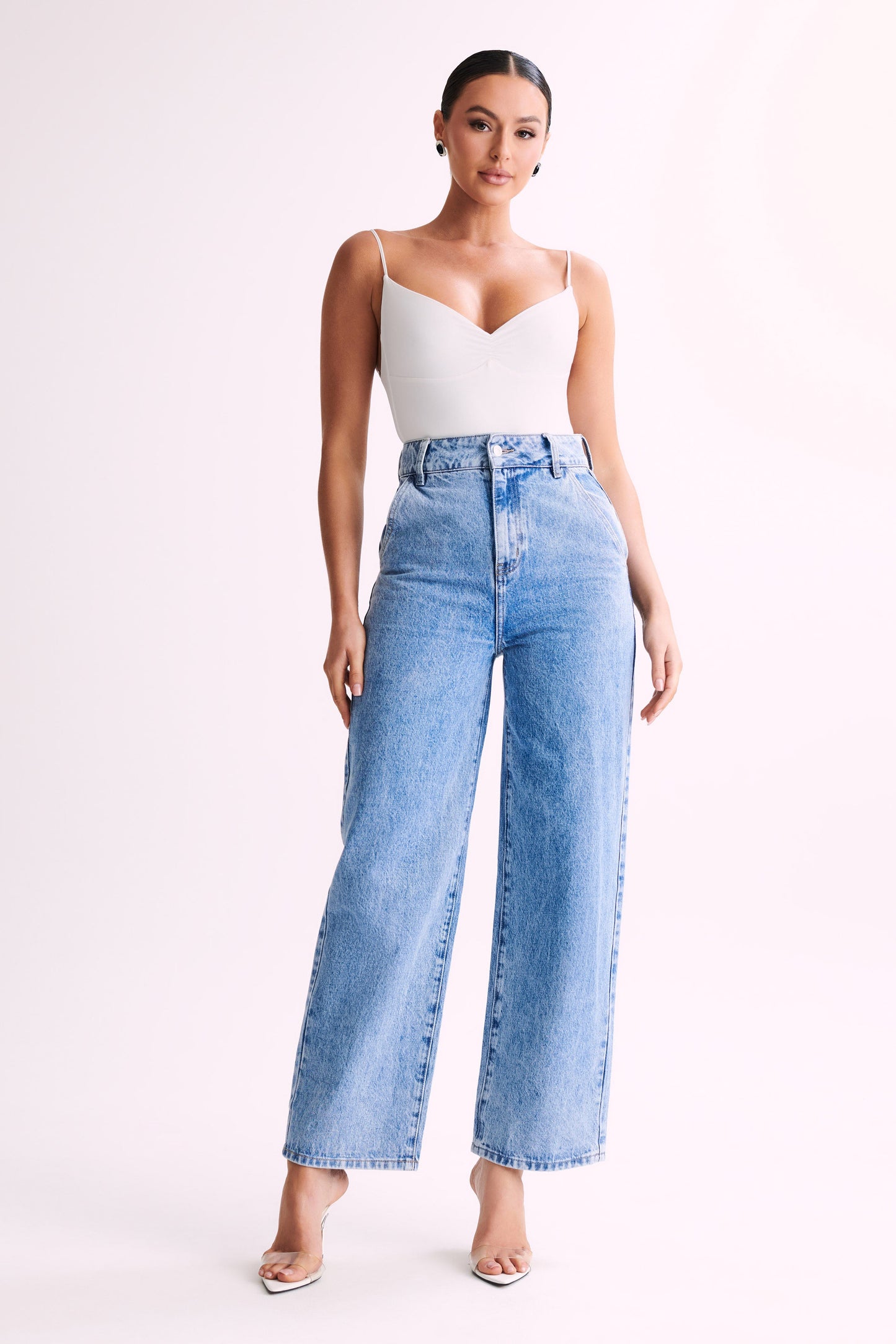 ROF Leah Geri Dönüşümlü Naylon Sırtsız Bodysuit - Beyaz