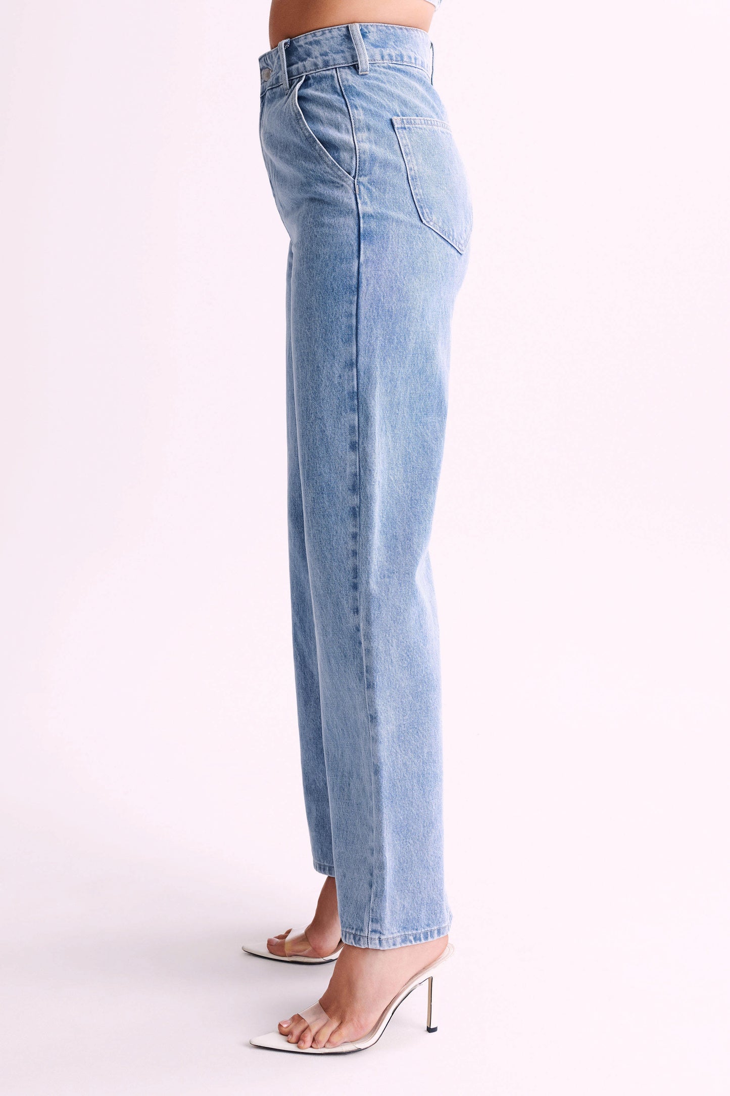ROF Roxy Geniş Paça Yüksek Bel Denim Jeans - Orta Mavi