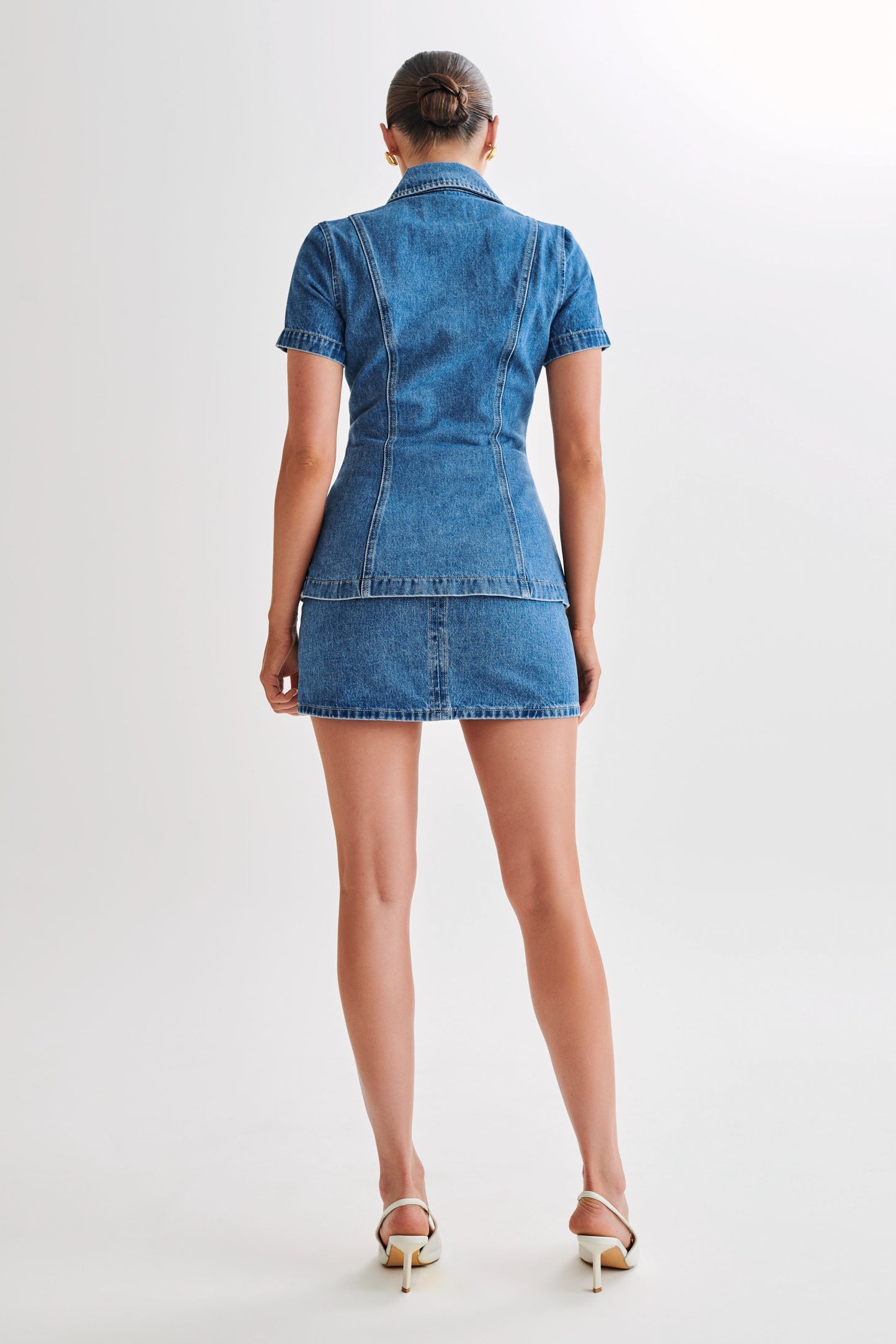 ROF Ellie Denim Kısa Kollu Üst - 70'Ler Mavi