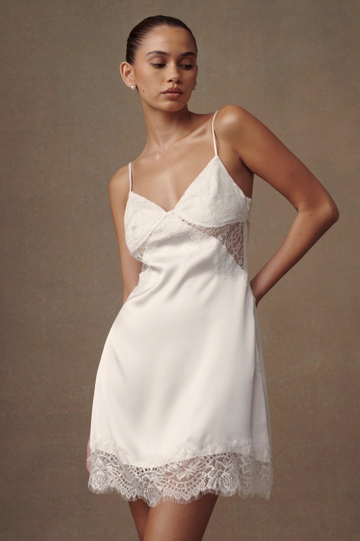 ROF Emmett Dantel Slip Elbise - Beyaz