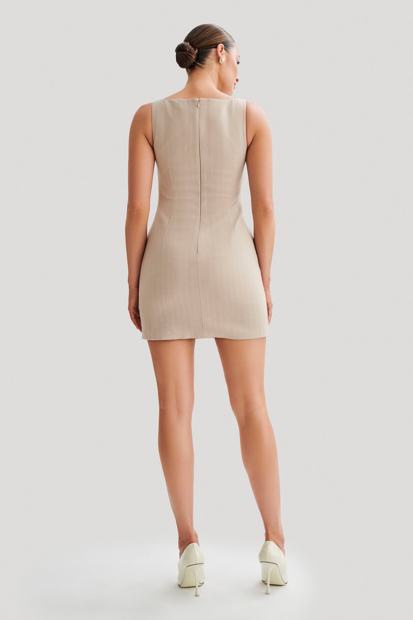 ROF Angela Suit Mini Elbise - Taupe İnce Çizgili