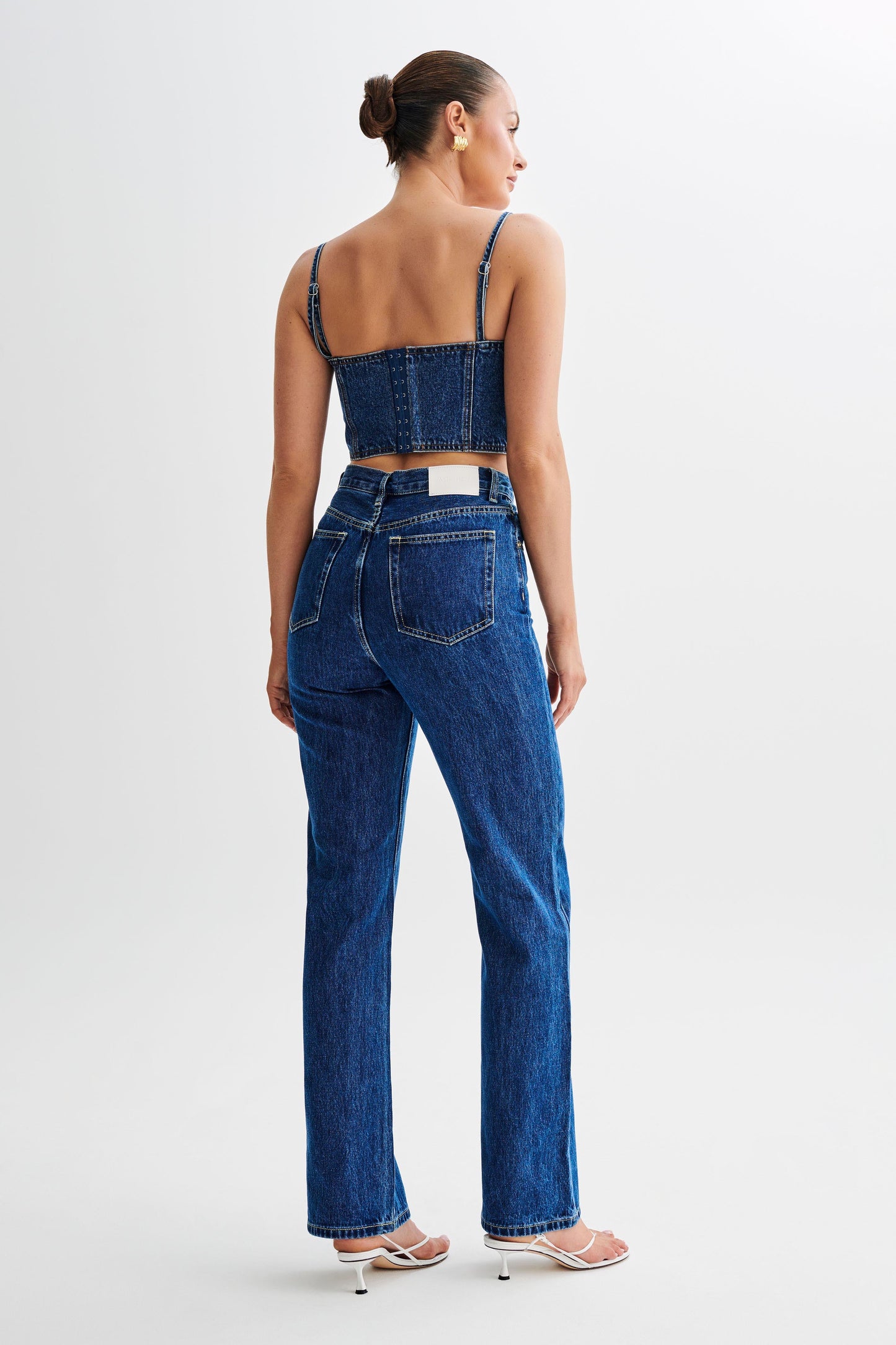 ROF Lana Denim Kaplı Korse Üst - Lacivert