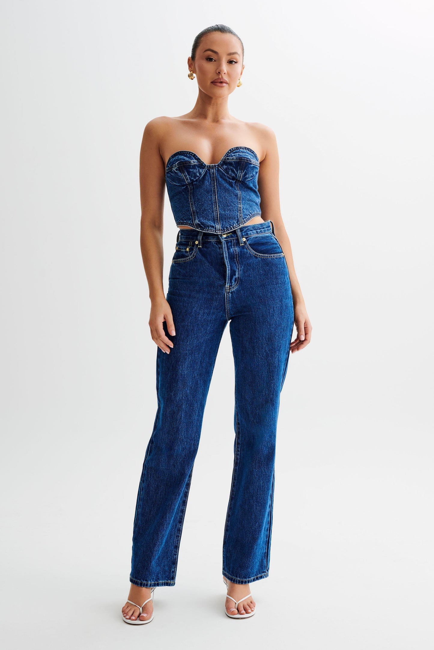 ROF Lana Denim Kaplı Korse Üst - Lacivert