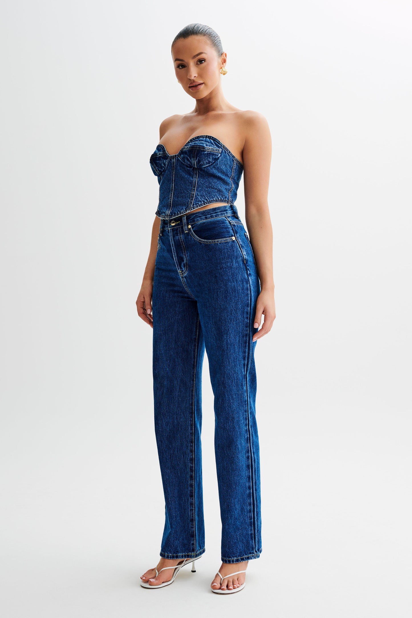 ROF Lana Denim Kaplı Korse Üst - Lacivert