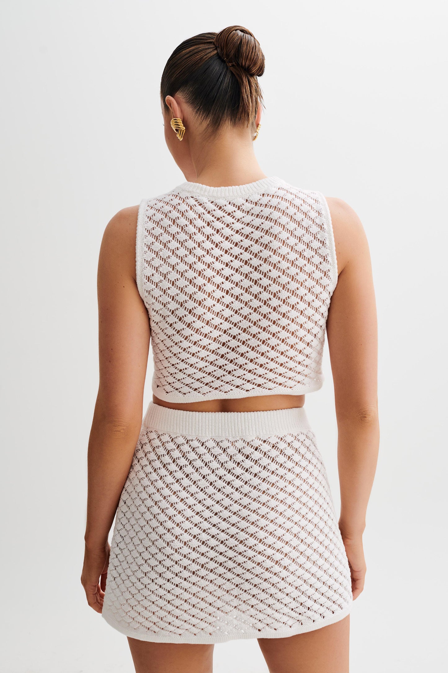 ROF Lorenza Tığ İşi Düğmeli Crop Top - Fildişi