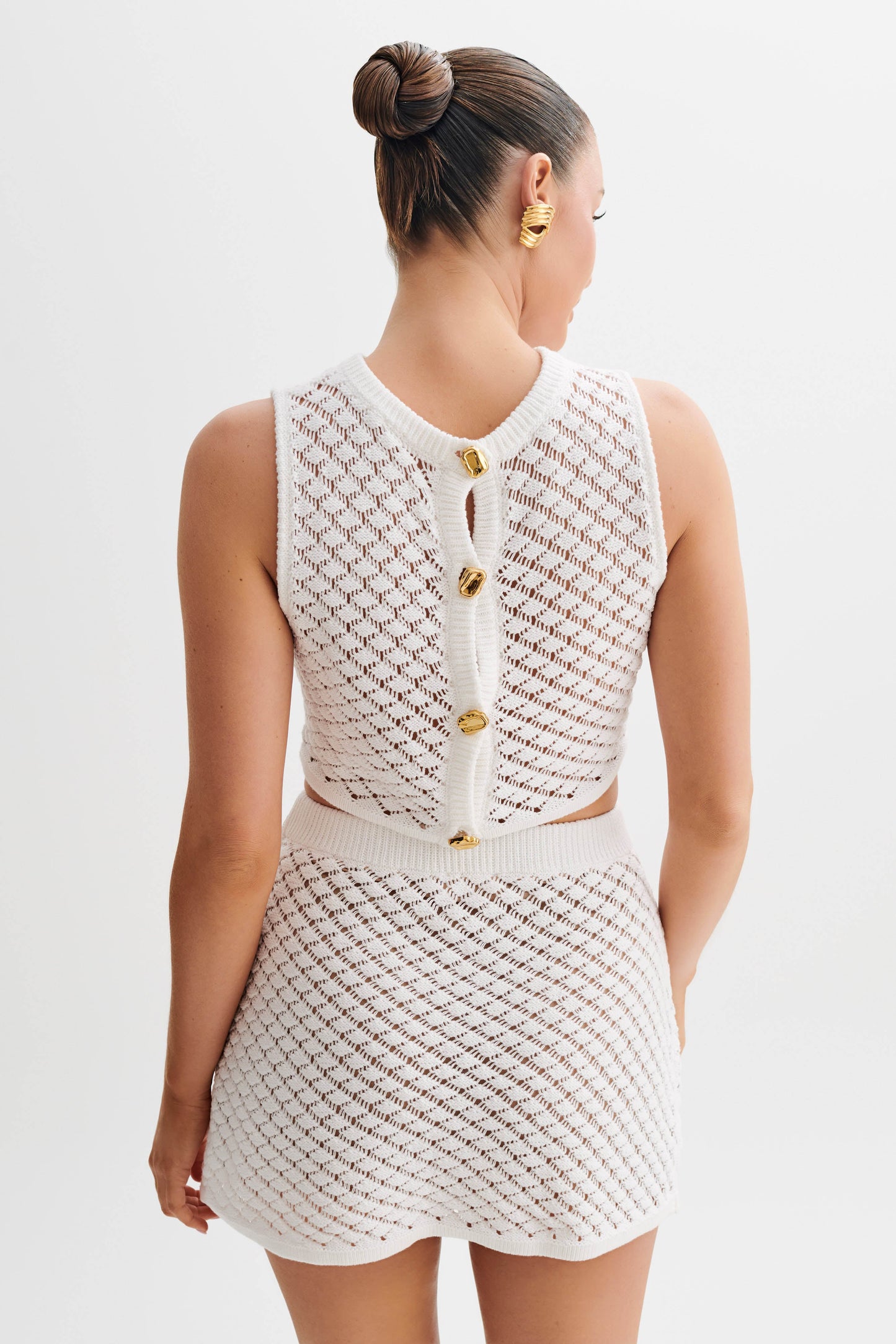 ROF Lorenza Tığ İşi Düğmeli Crop Top - Fildişi