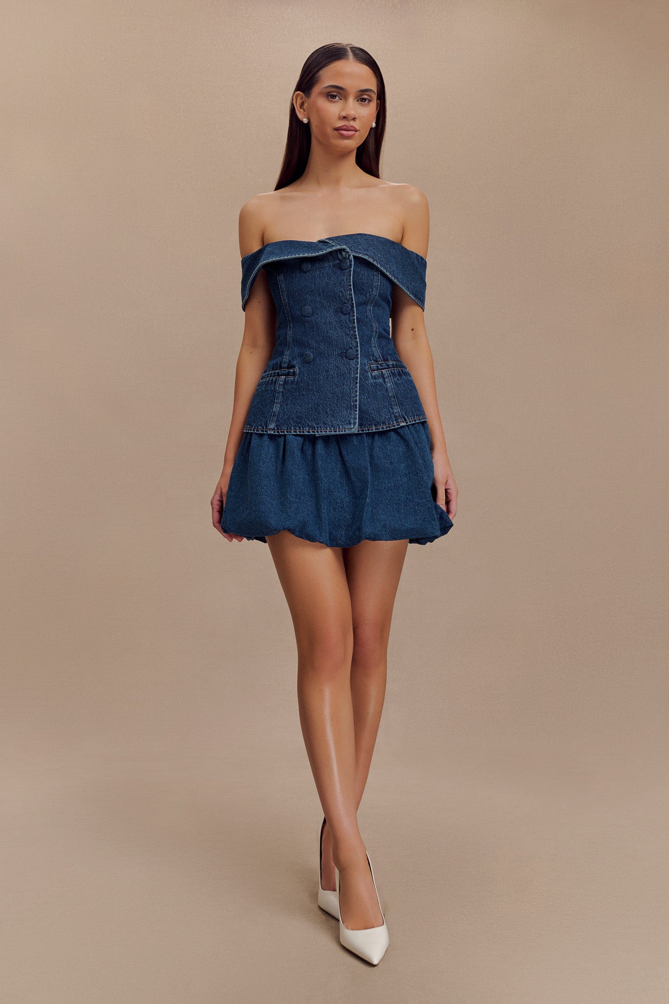 ROF Genia Baloncuklu Denim Mini Etek - Lacivert