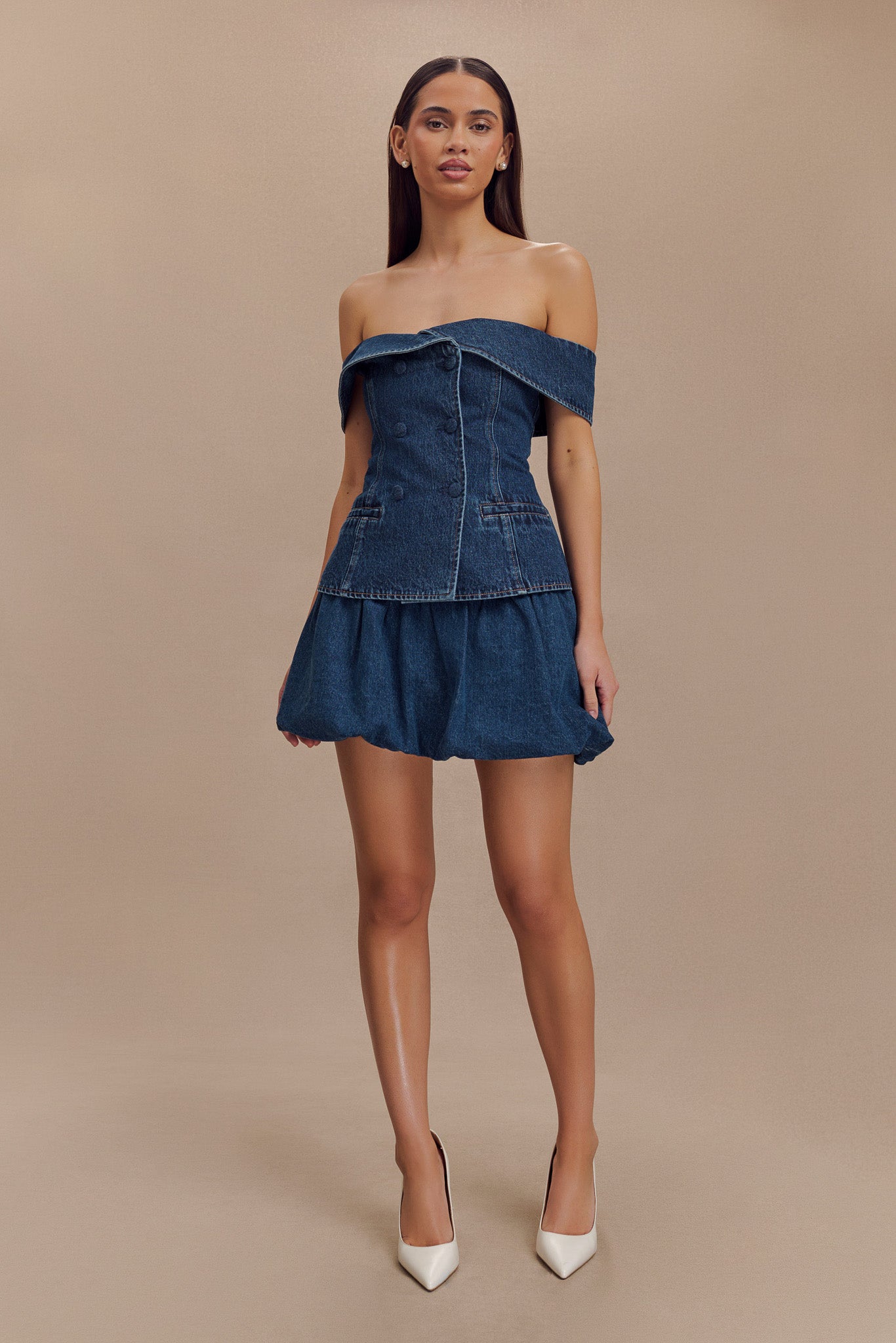ROF Krista Denim Düşük Omuz Üst - Koyu Mavi