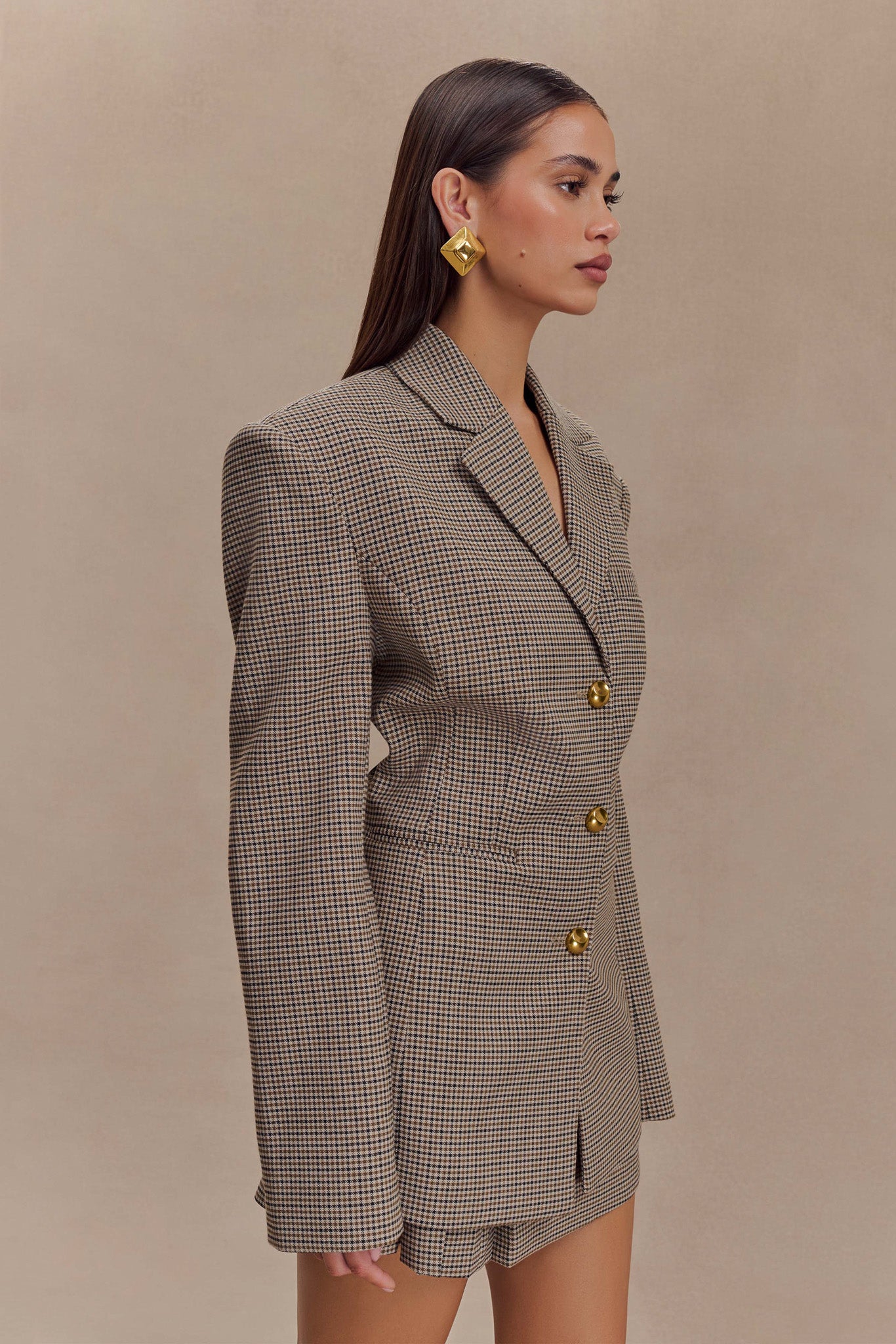 ROF Mila Blazer Ceket - Taba Kareli