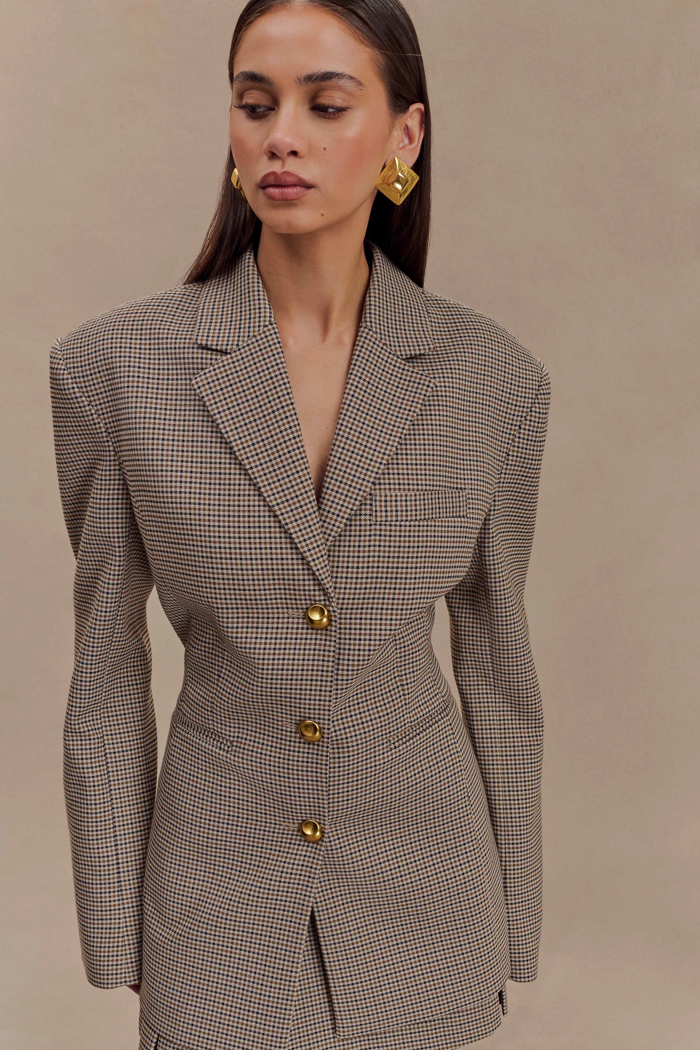 ROF Mila Blazer Ceket - Taba Kareli