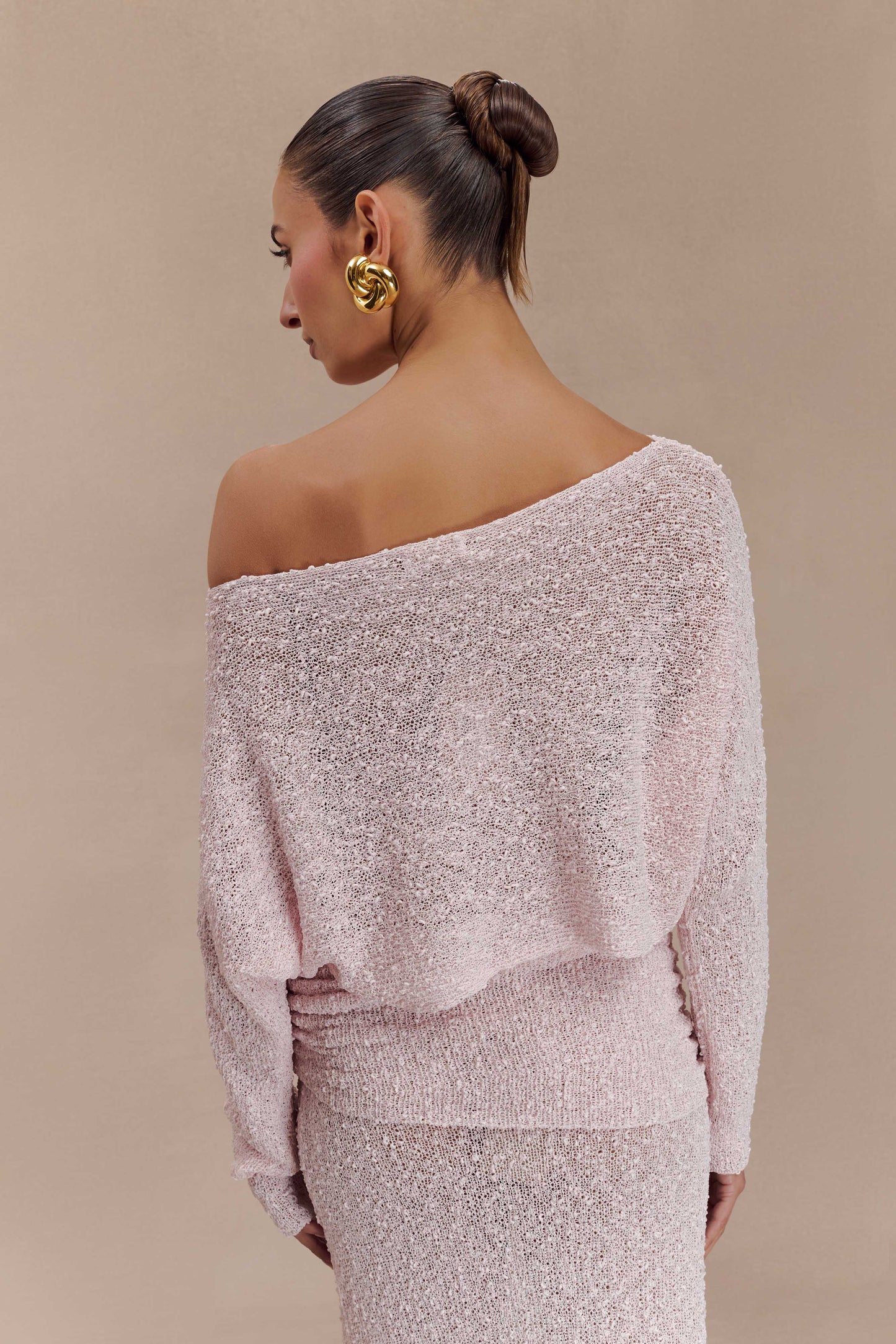 ROF Petra Uzun Kollu Örgü Crop Top - Misty Rose