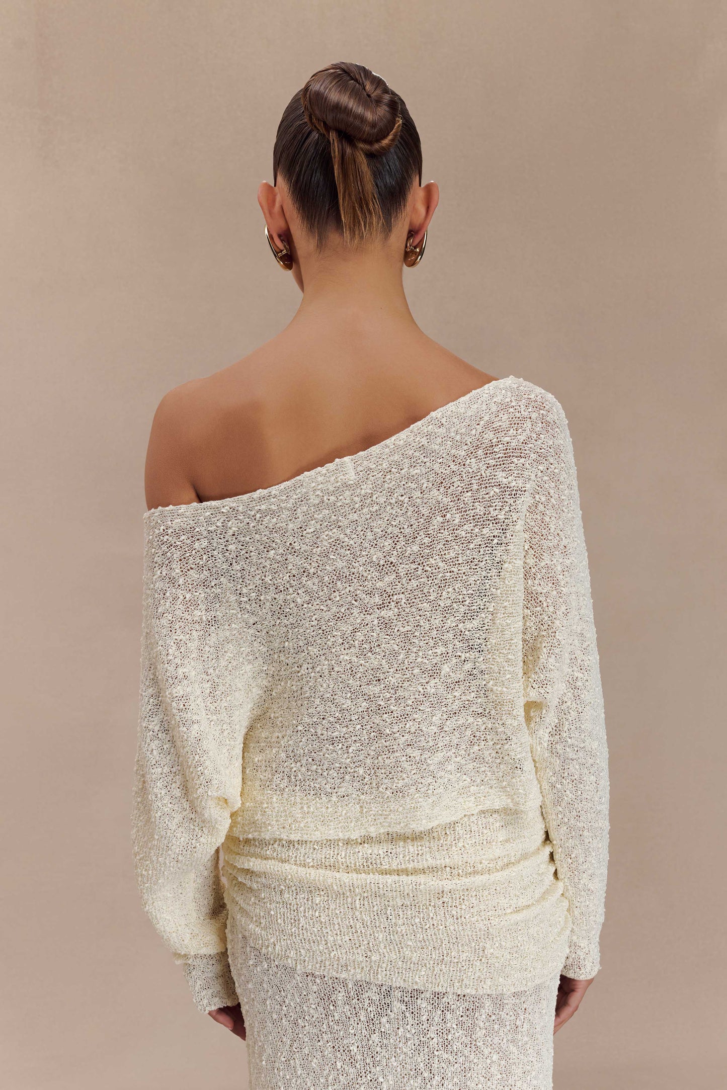ROF Petra Uzun Kollu Örgü Crop Top - Fildişi
