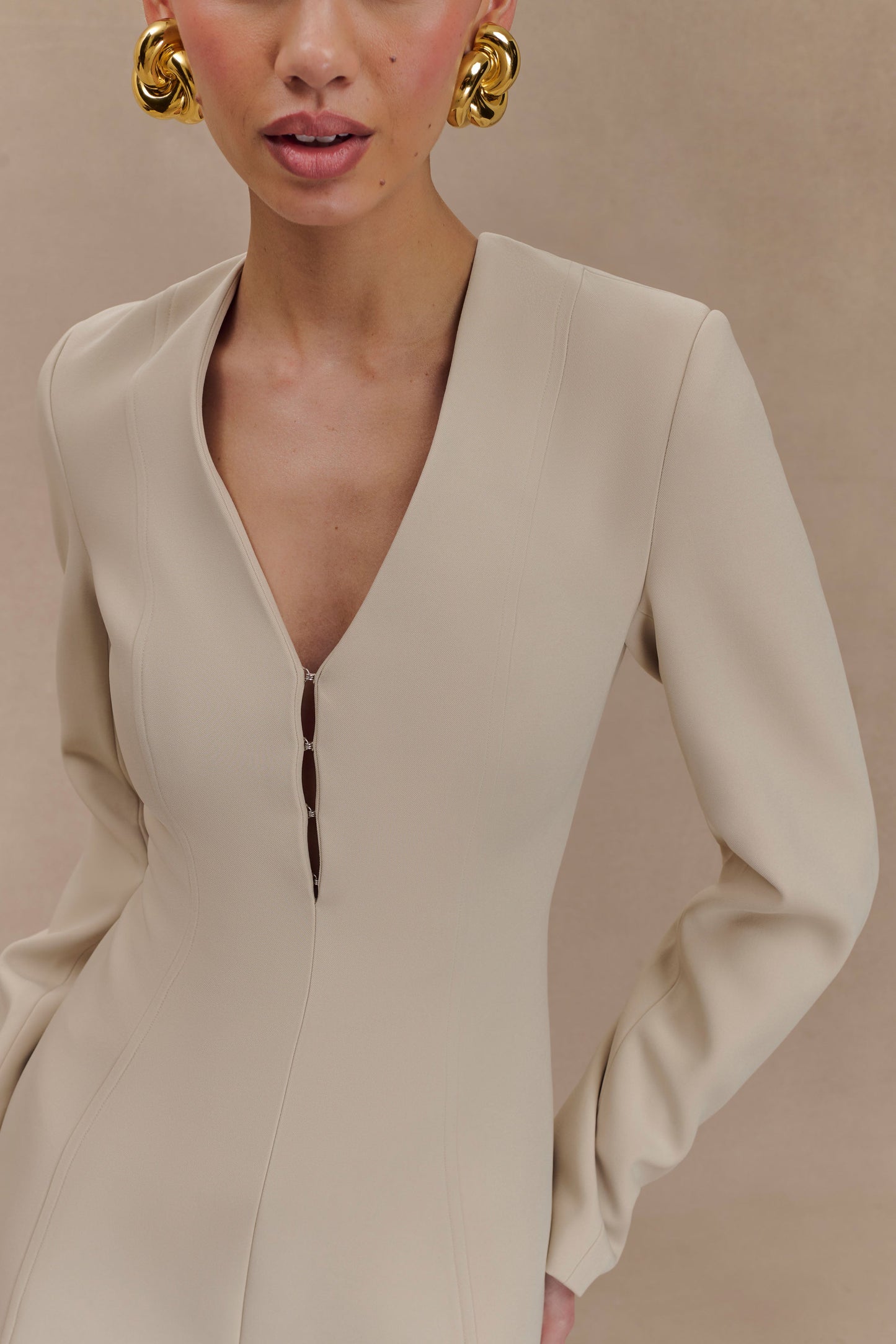 ROF Arora Piliseli Takım Elbise Blazer Elbise - Kum