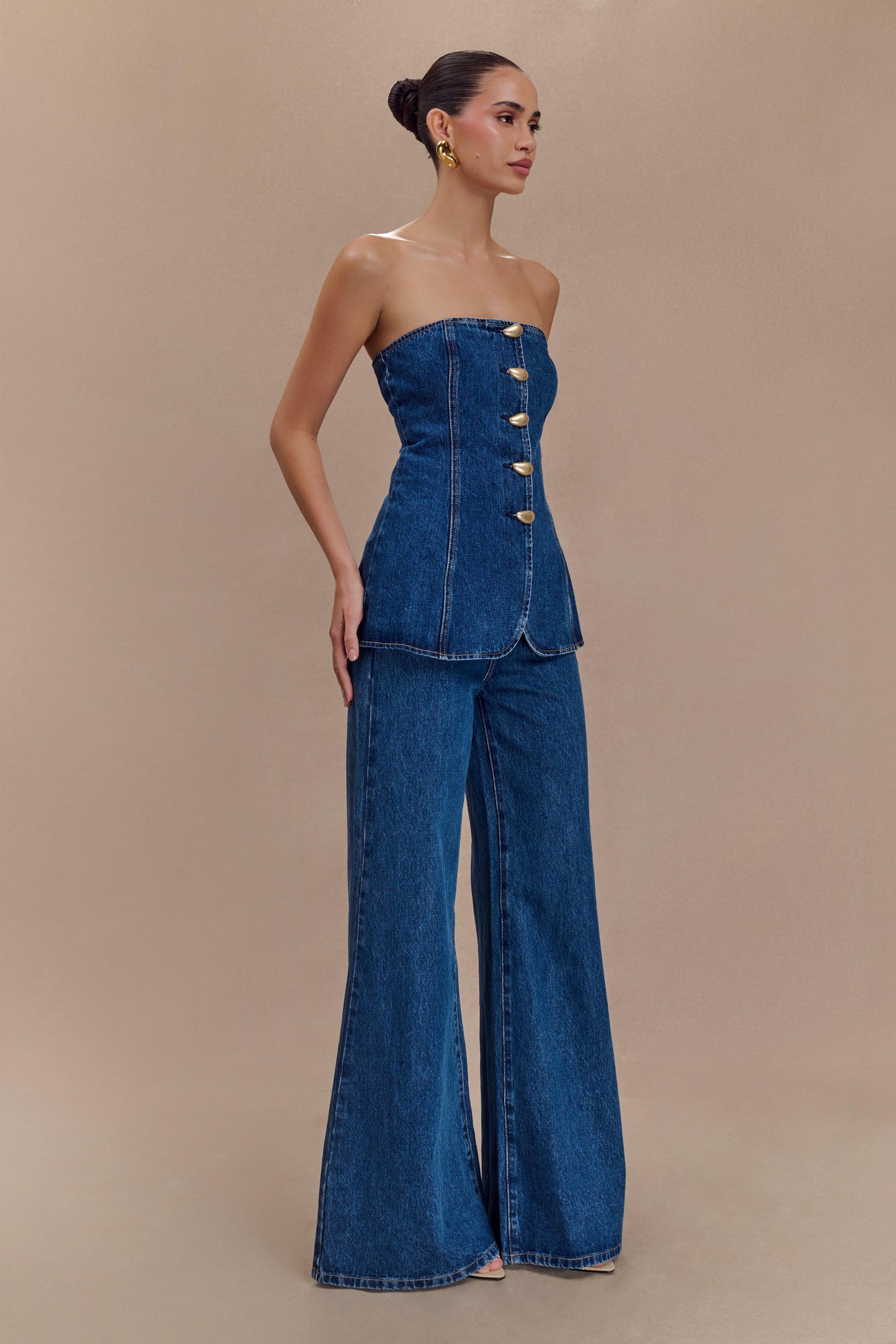 ROF Jen Geniş Paça Flare Denim Jeans - Lacivert
