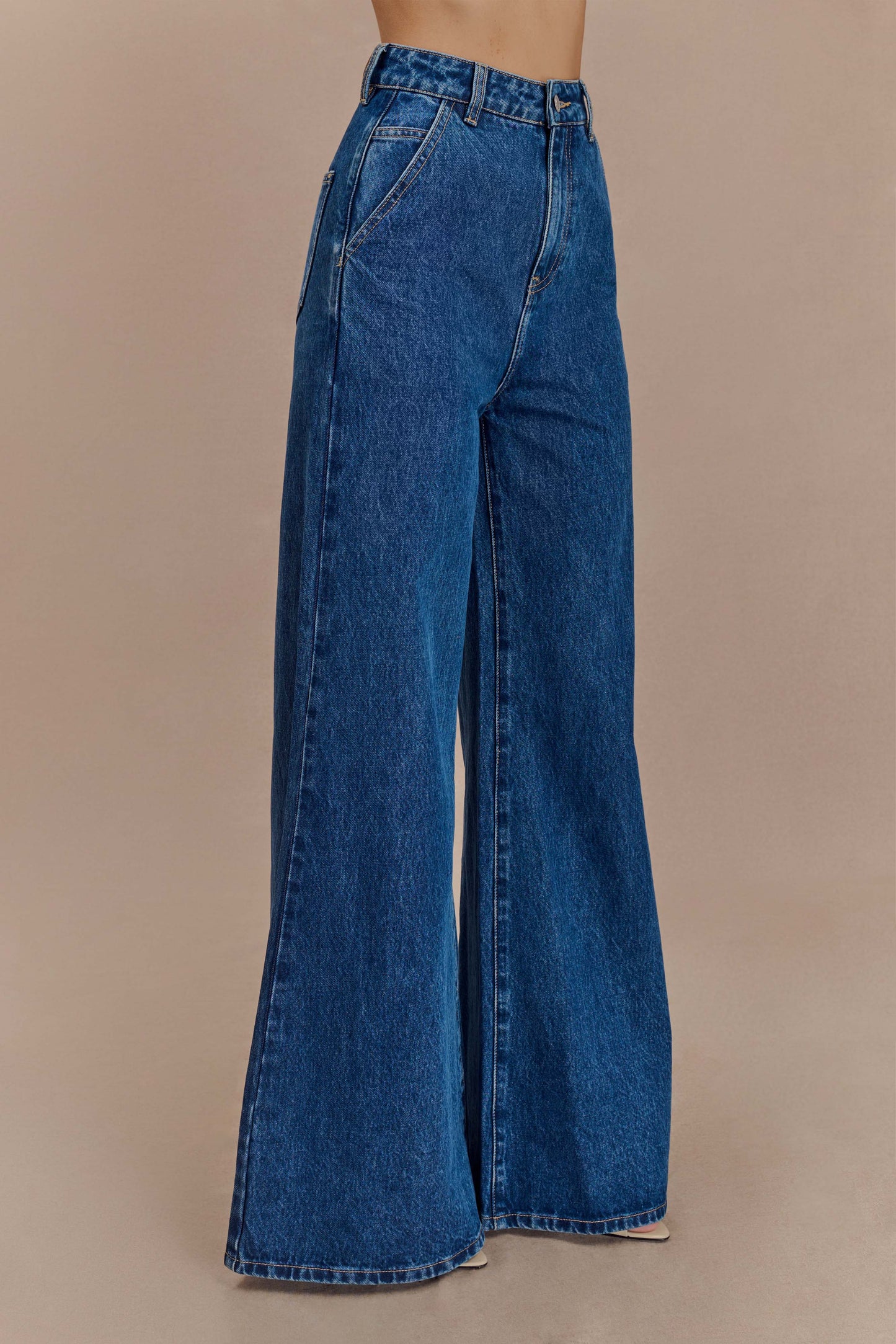 ROF Jen Geniş Paça Flare Denim Jeans - Lacivert