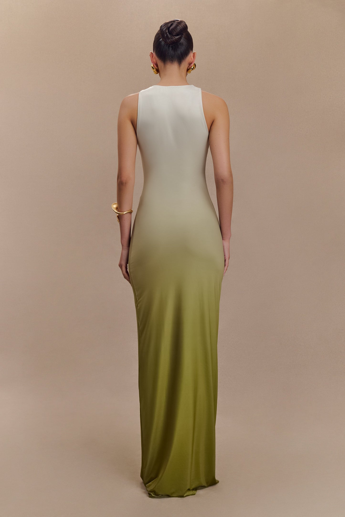 ROF Stella Drapeli Dar Maxi Elbise - Ombre Vintage Zeytin
