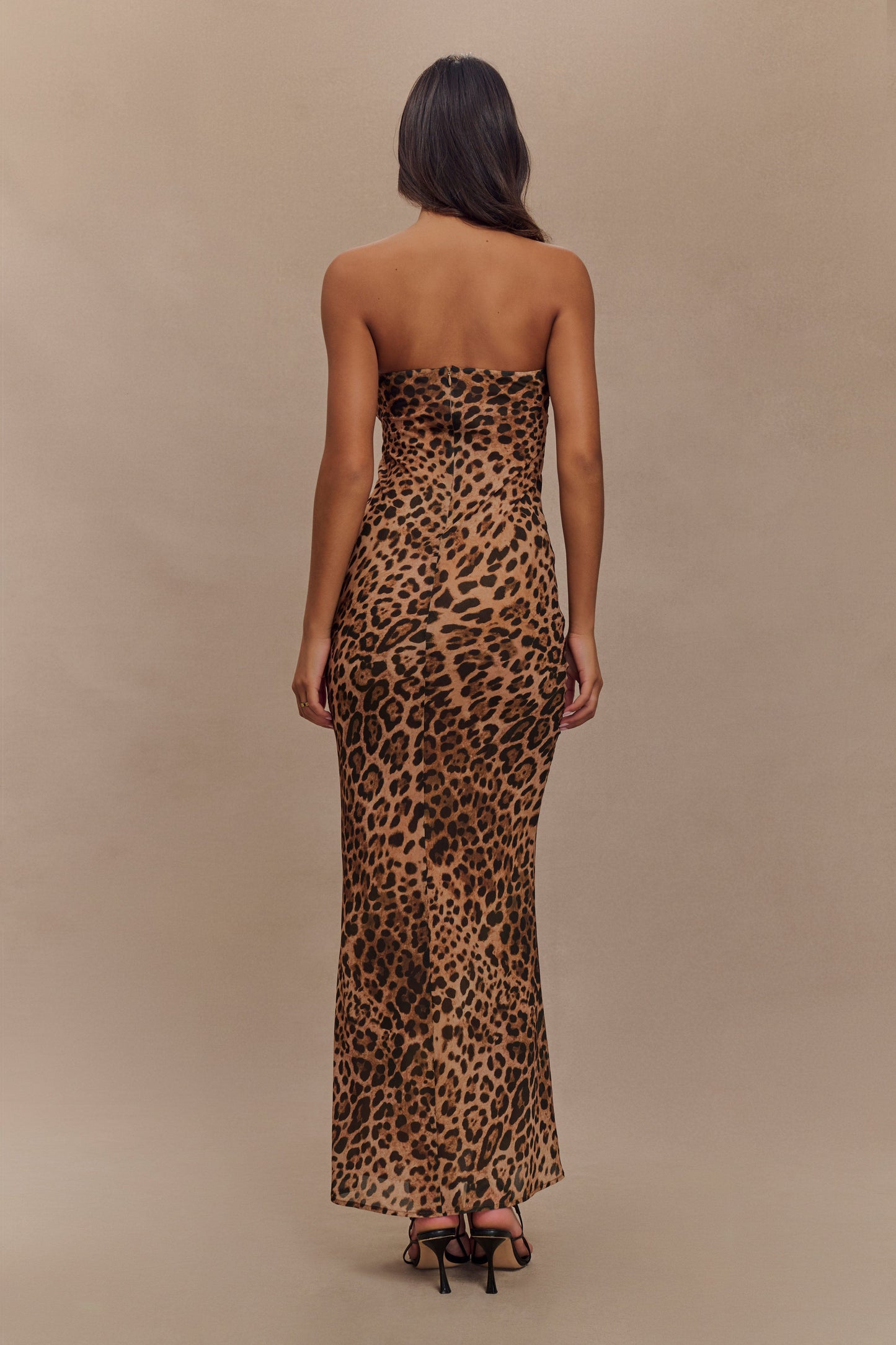 ROF Breanna Straplez Şifon Maxi Elbise - Leopar Desenli