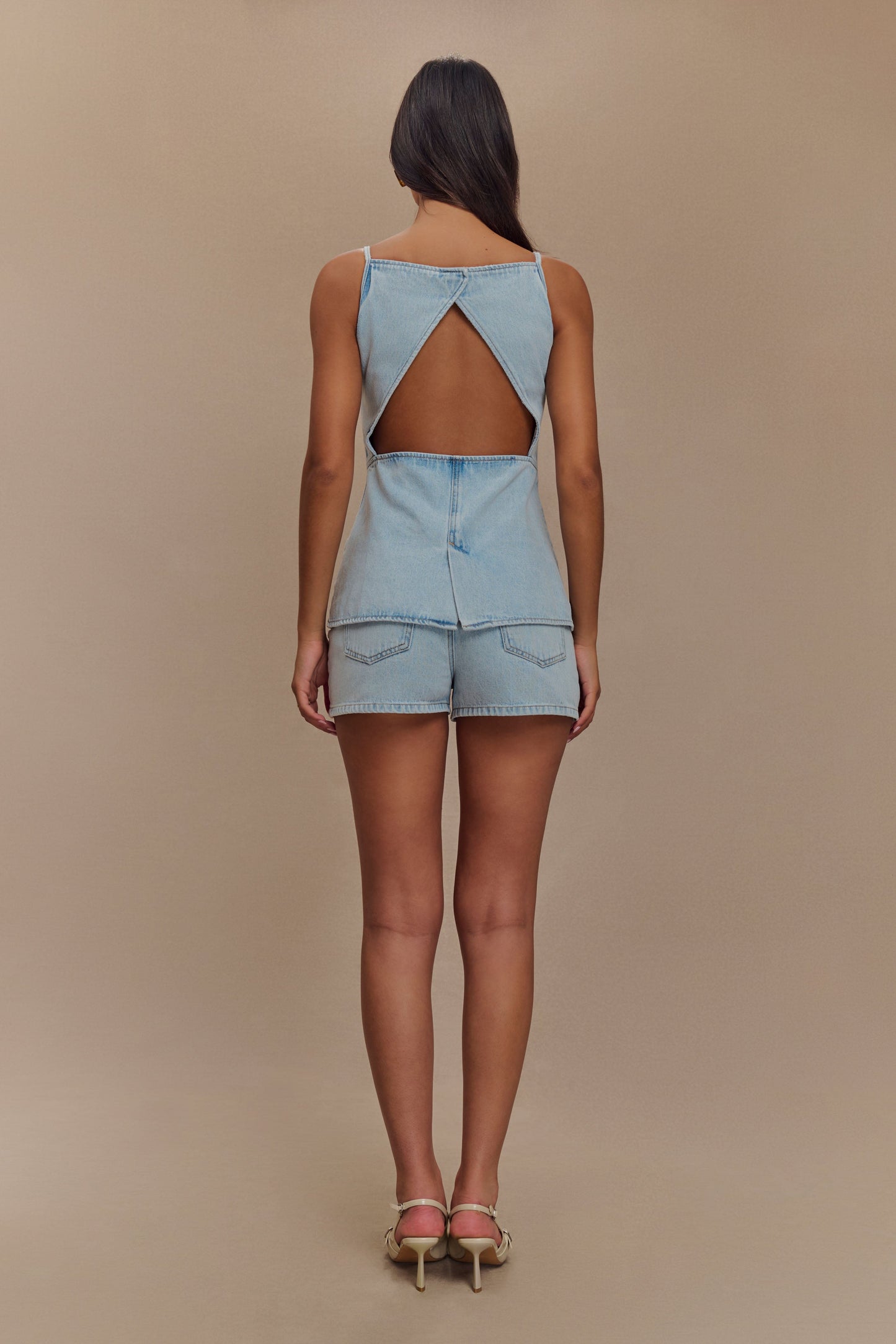 ROF Ashton Kolsuz Düğmeli Denim Üst - Açık Mavi