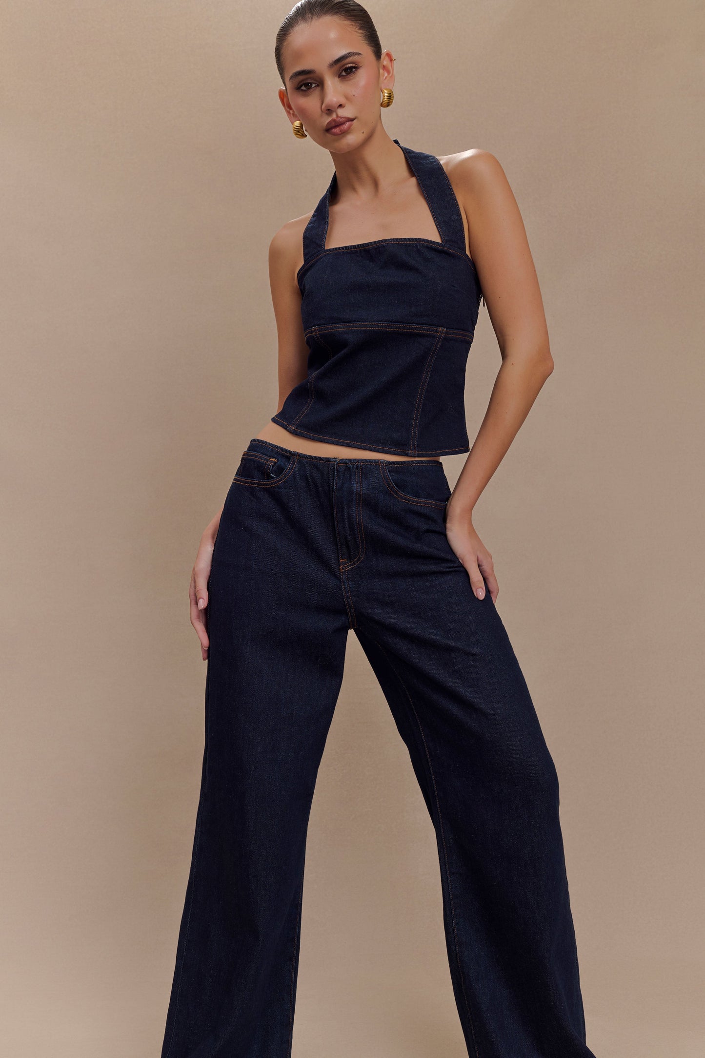 ROF Dayna Denim Boyundan Bağlamalı Üst - İndigo Mavi