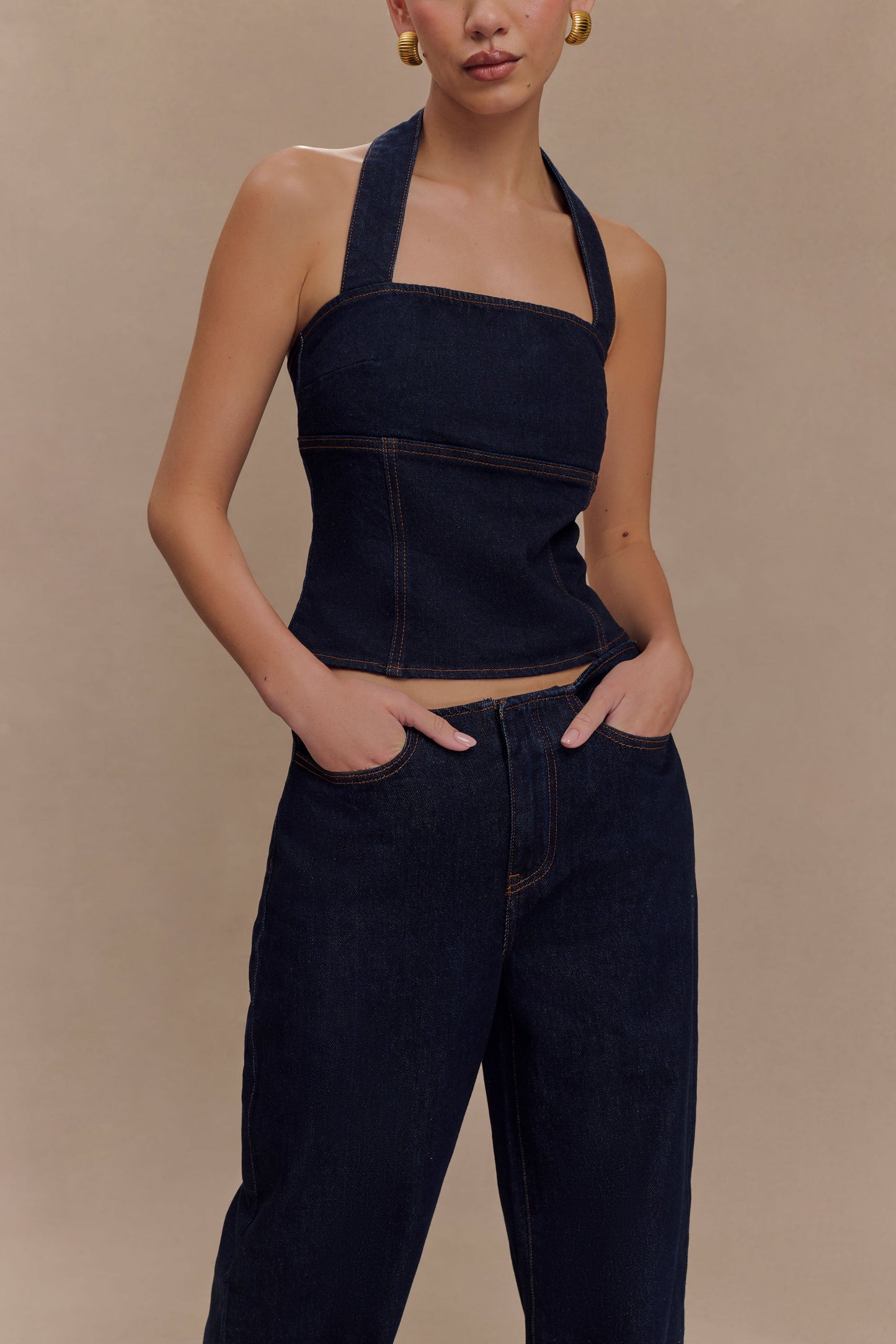 ROF Dayna Denim Boyundan Bağlamalı Üst - İndigo Mavi