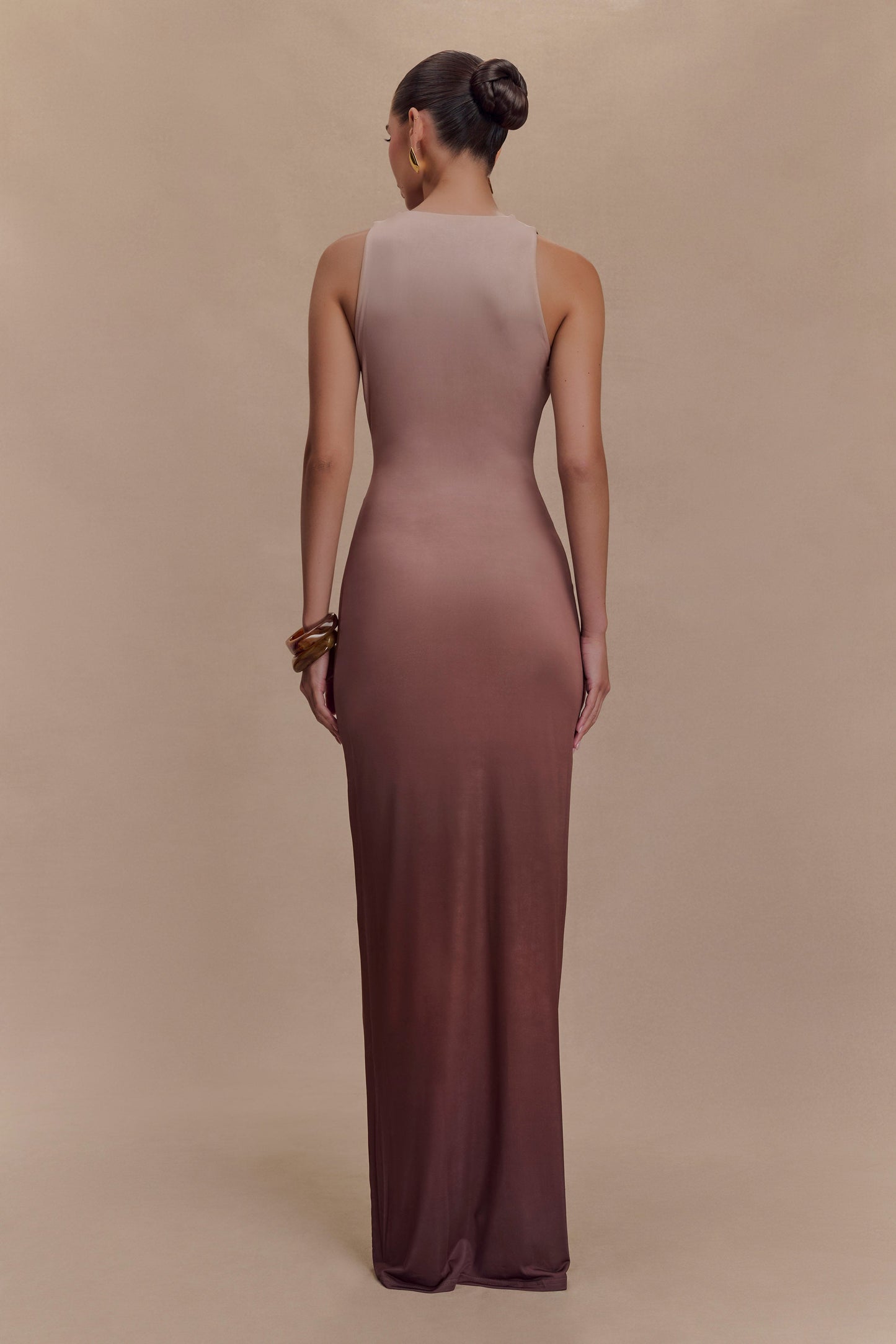 ROF Stella Drapeli Dar Maxi Elbise - Mocha Ombre