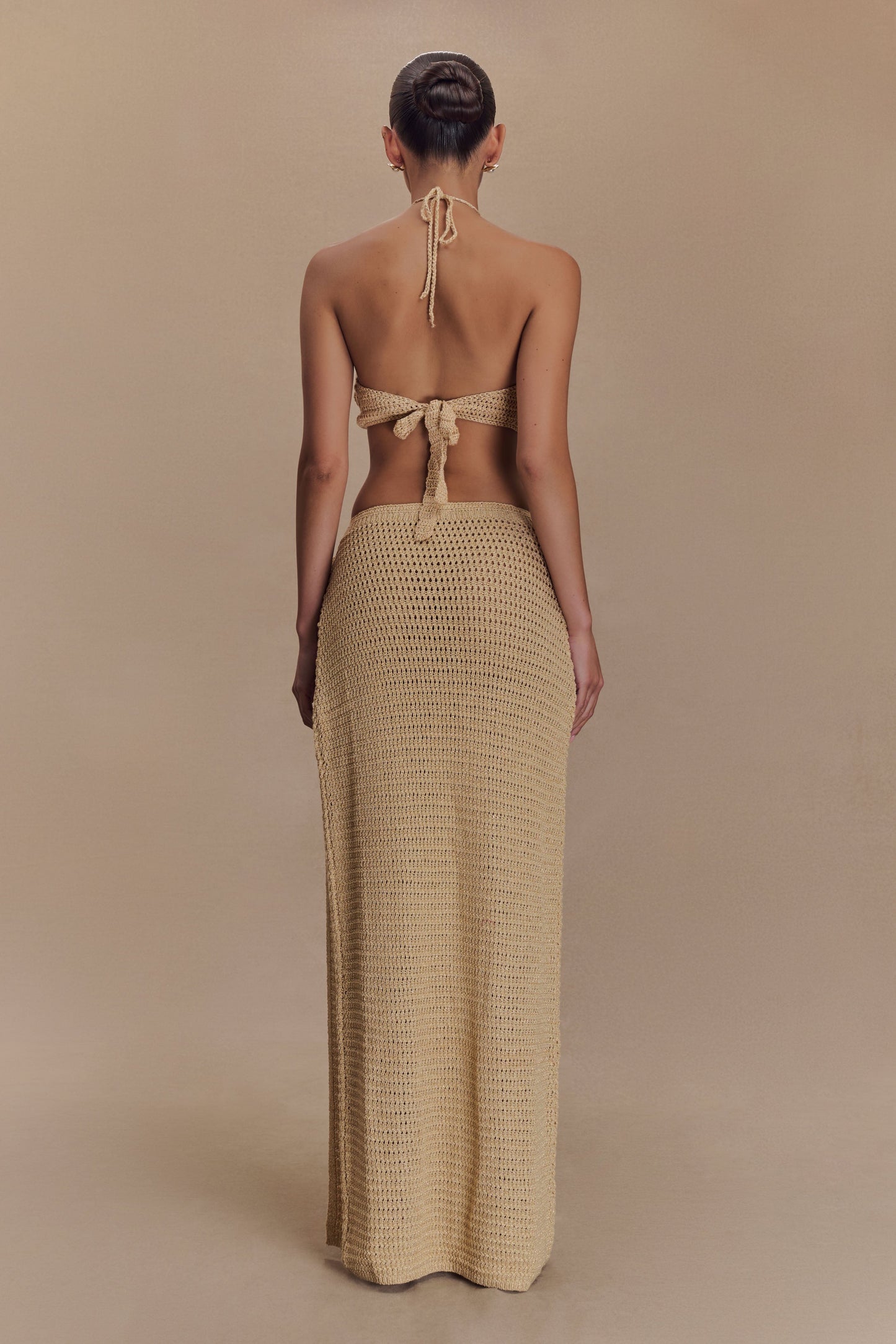 ROF Abigail Çiçekli Tığ İşi Maxi Etek - Altın