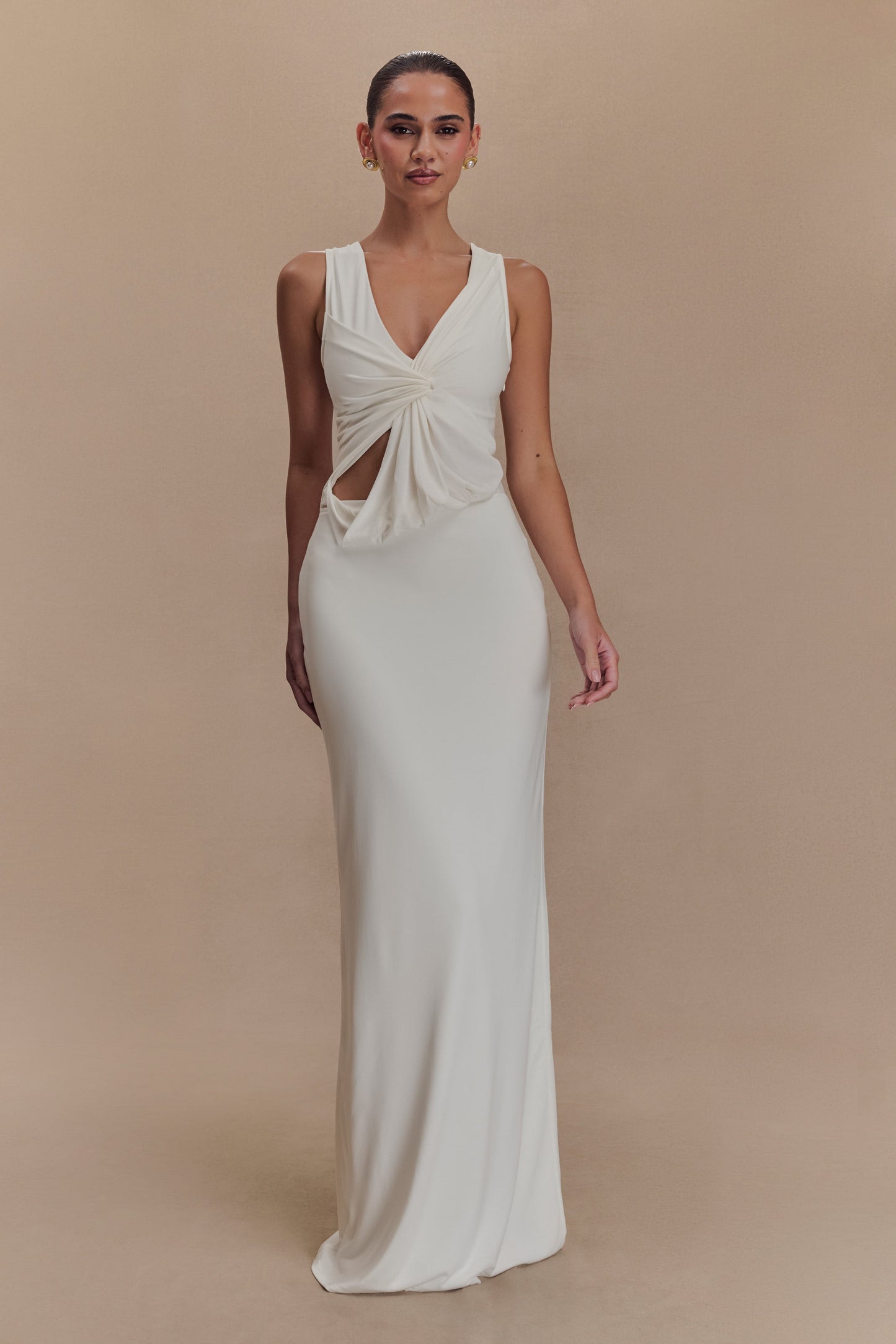 ROF Kassidy Şeftali Jersey Maxi Elbise - Fildişi