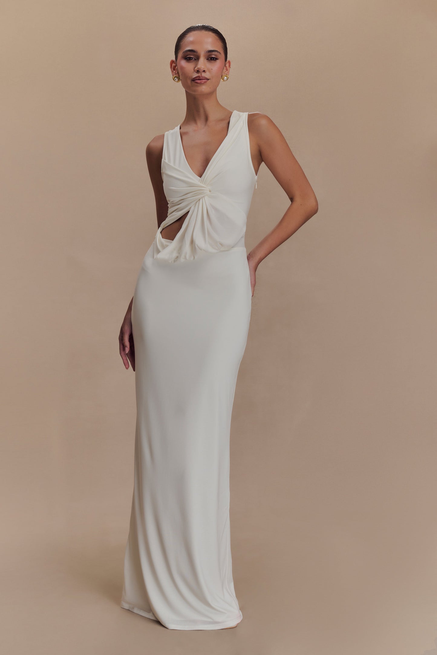 ROF Kassidy Şeftali Jersey Maxi Elbise - Fildişi