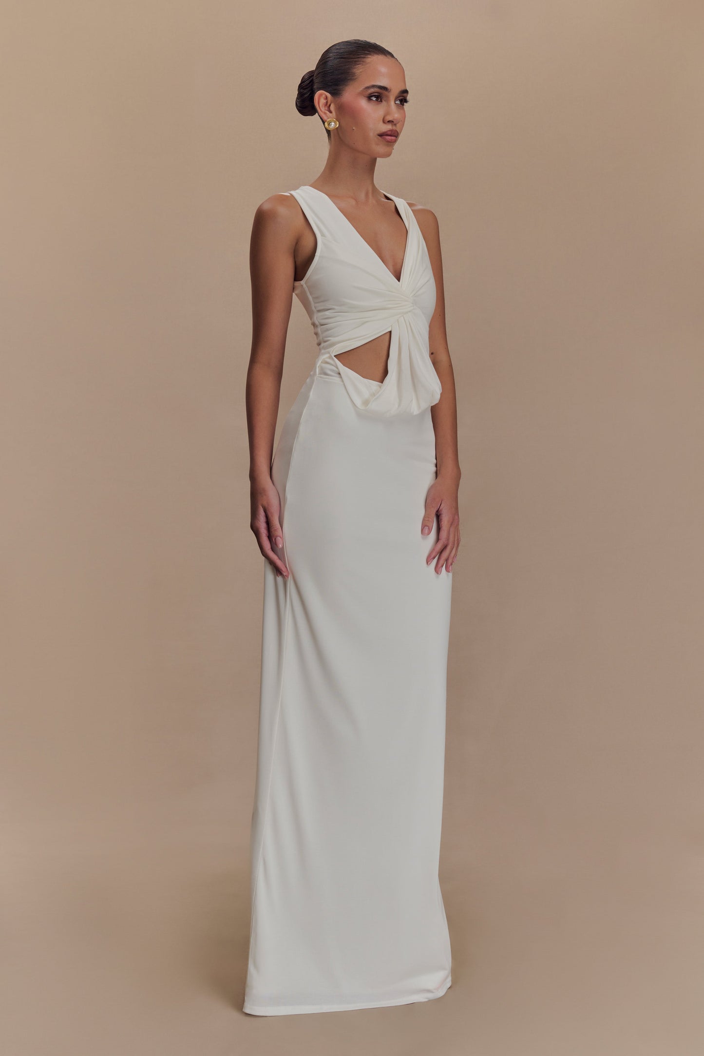ROF Kassidy Şeftali Jersey Maxi Elbise - Fildişi