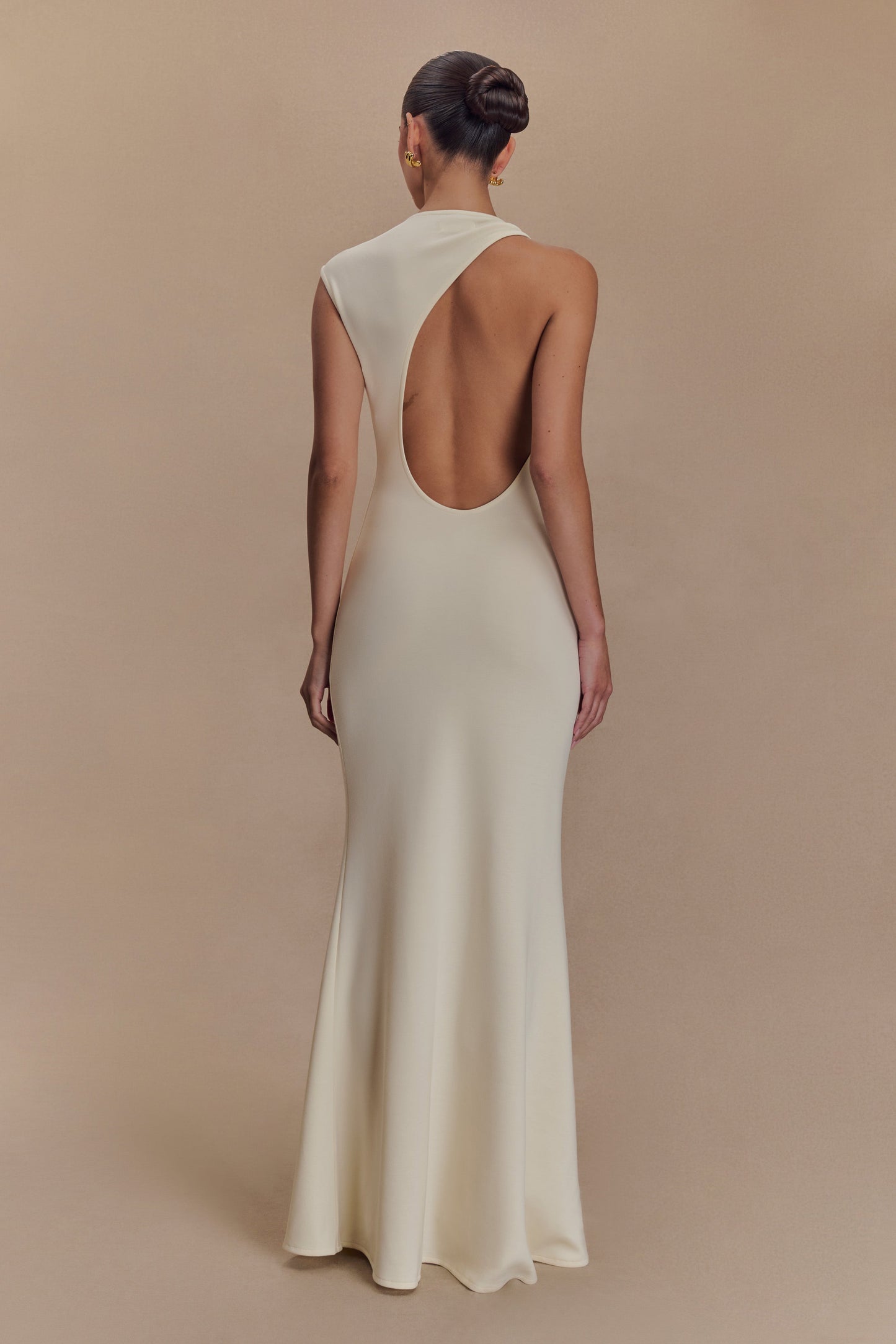 ROF Katerina Scuba Jersey Cut Out Maxi Elbise - Fildişi