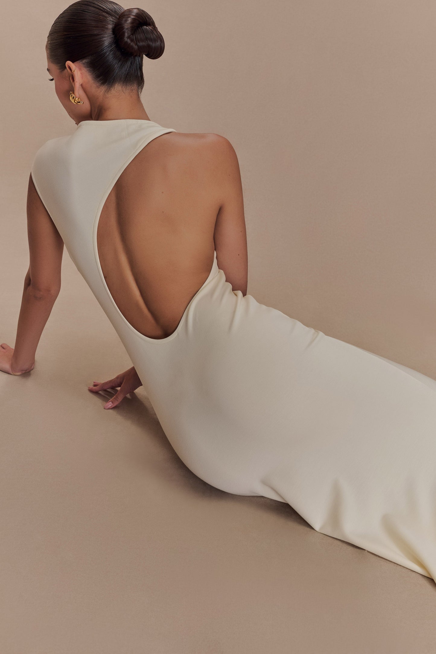 ROF Katerina Scuba Jersey Cut Out Maxi Elbise - Fildişi