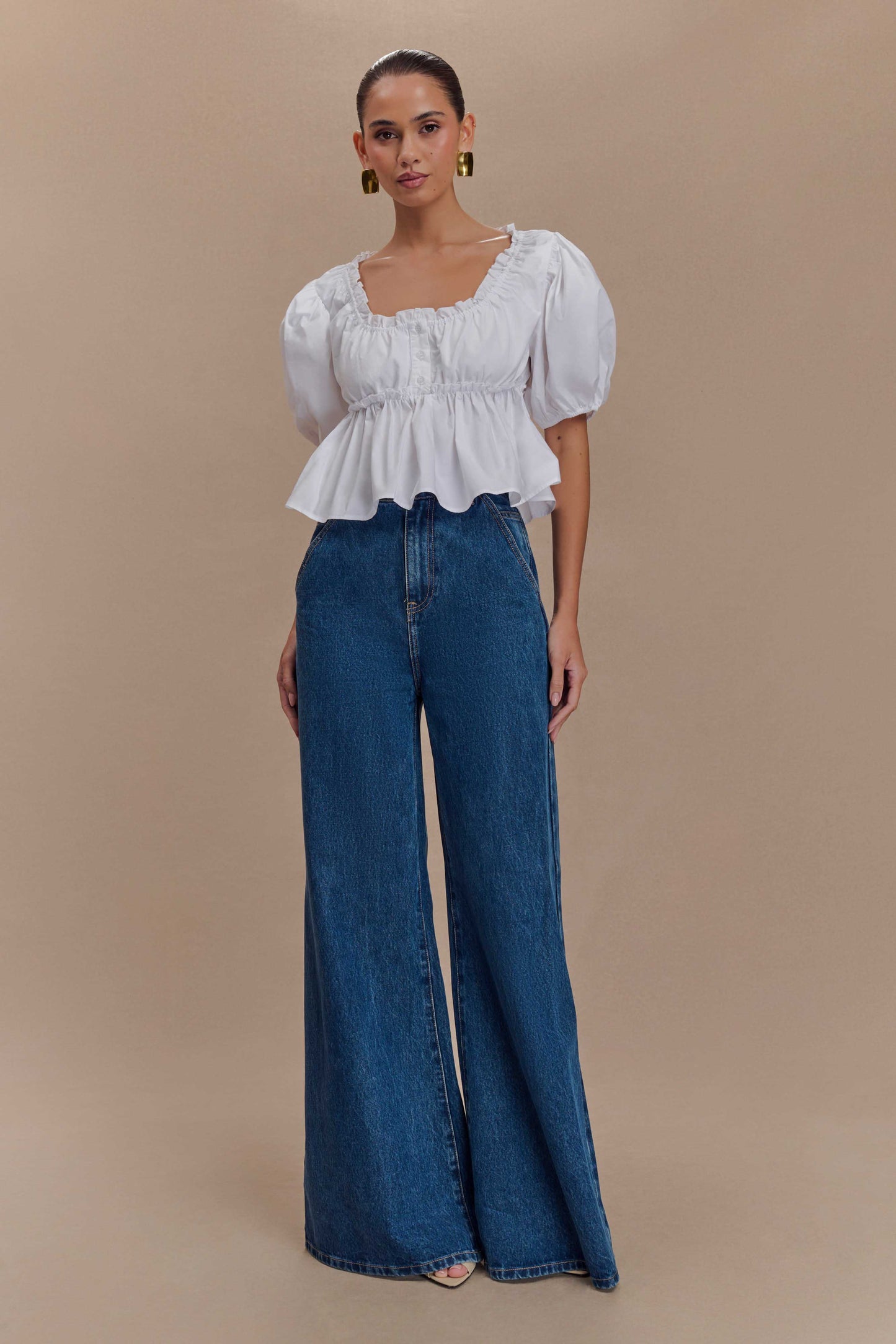 ROF Magdalena Puf Crop Top - Beyaz