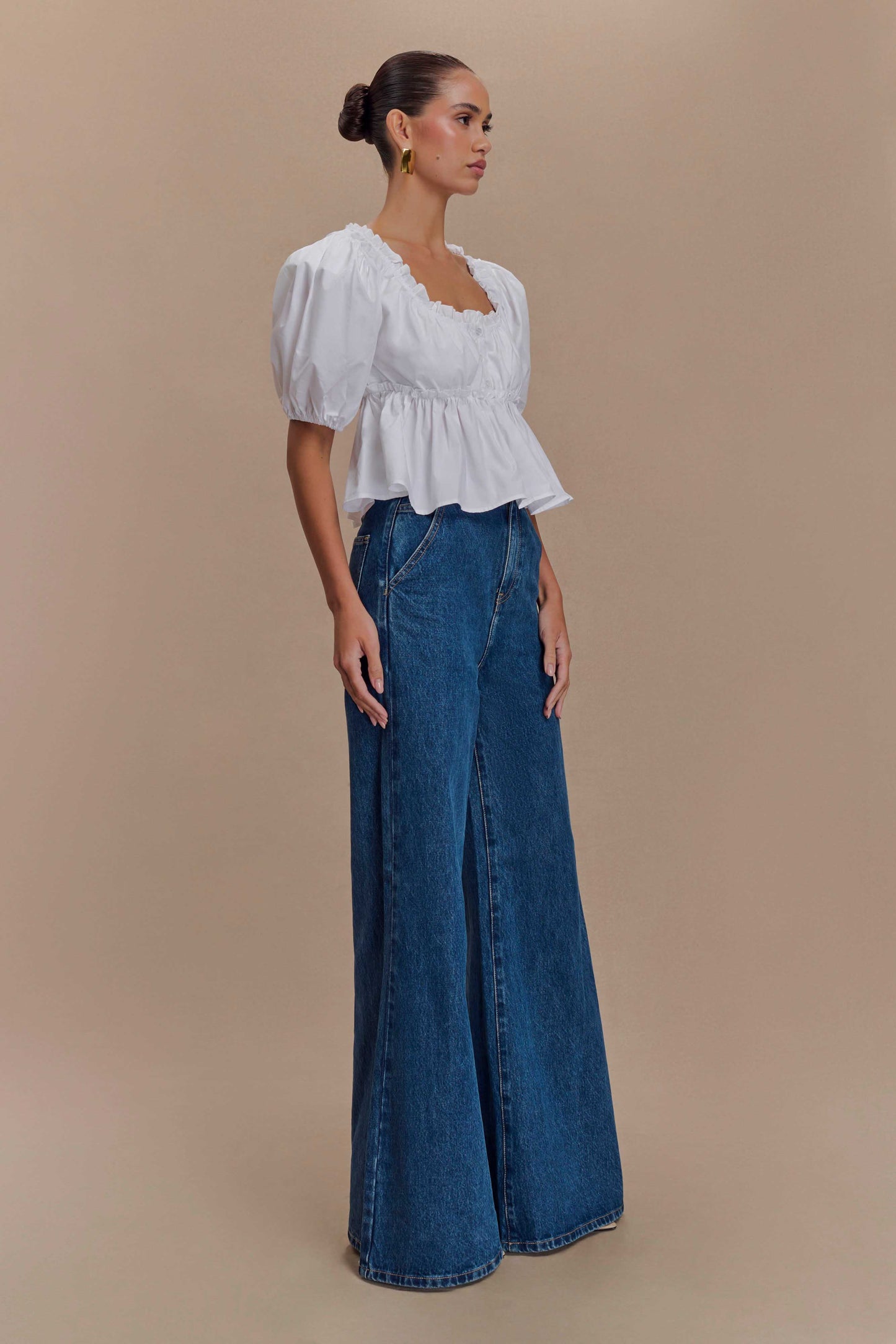 ROF Magdalena Puf Crop Top - Beyaz