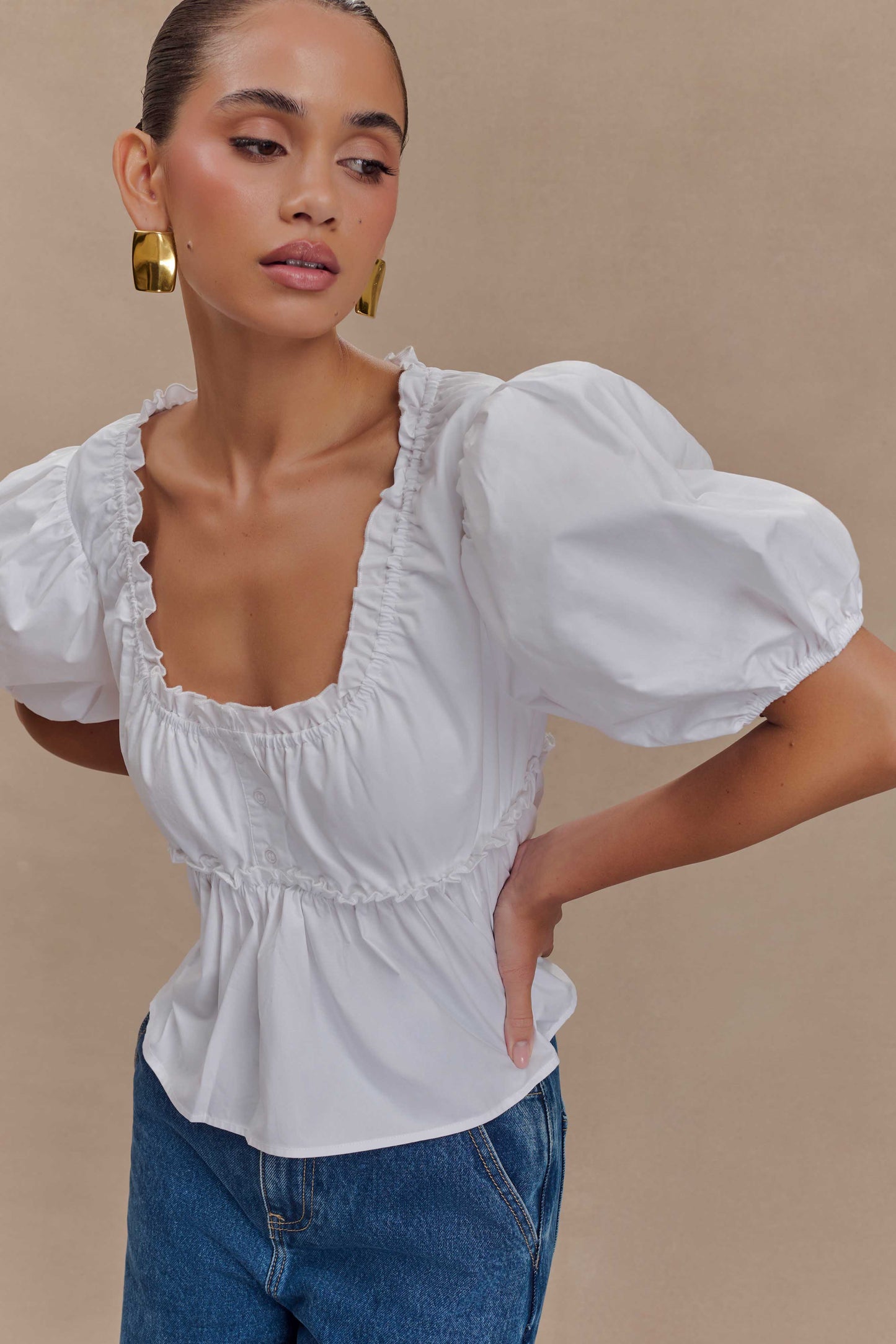 ROF Magdalena Puf Crop Top - Beyaz