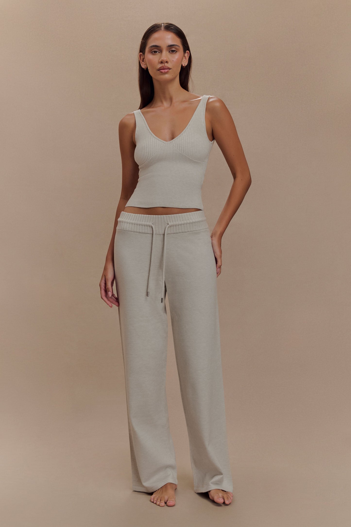ROF Natalya Örgü Geniş Paça Pantolon - Heather Gri Marle