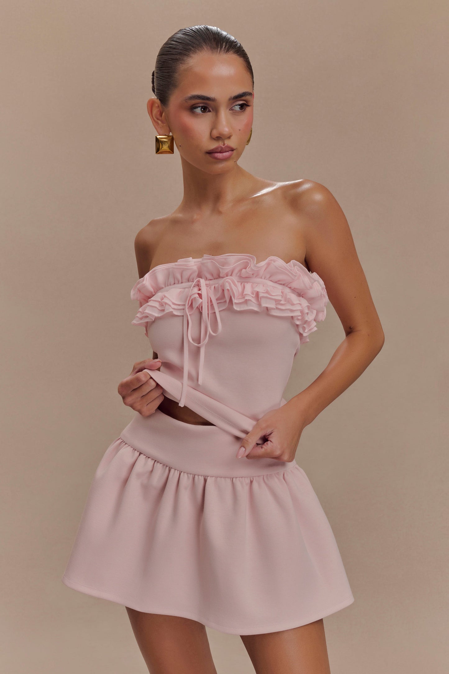 ROF Jennie Frill Mini Şort - Bale Pembesi