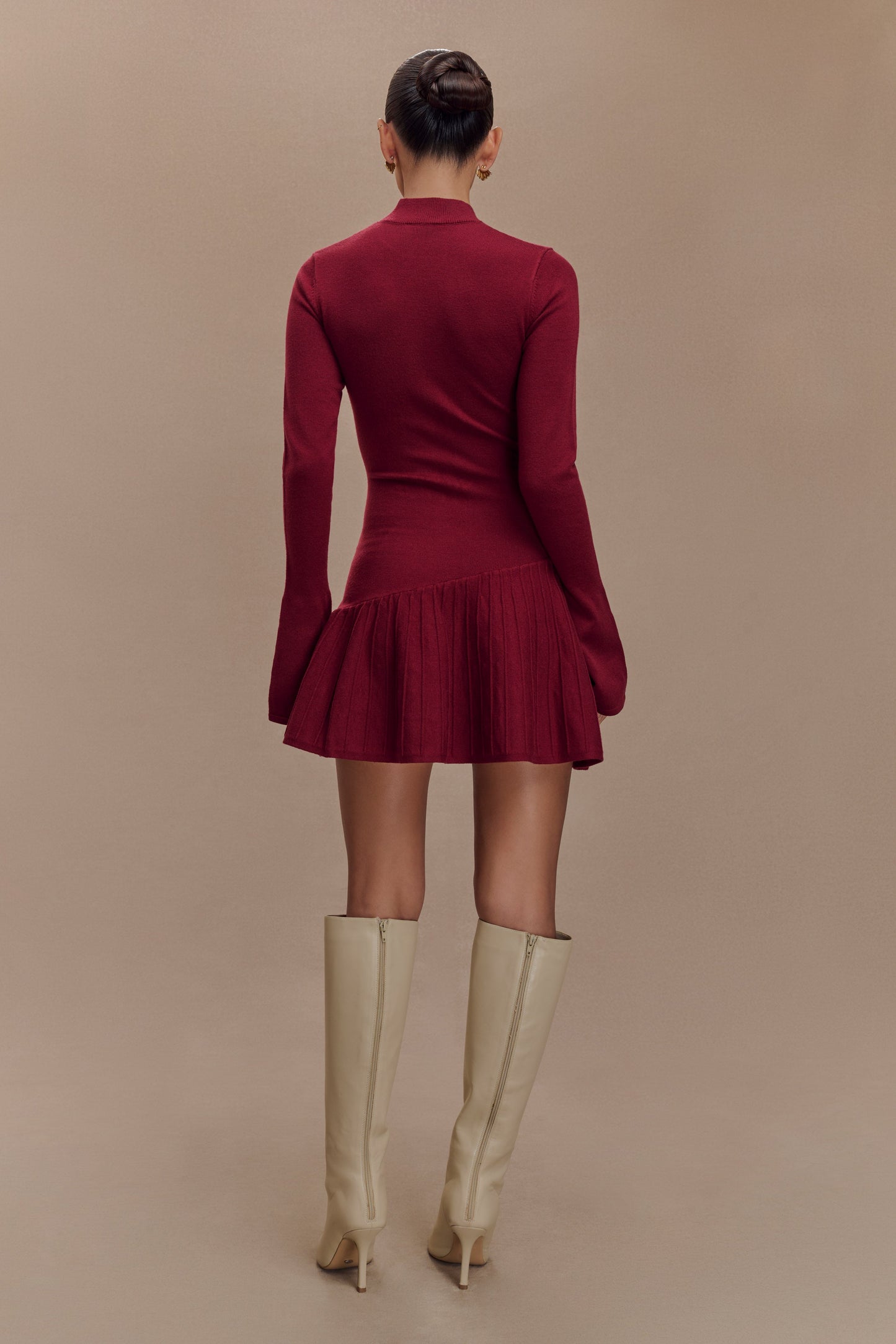 ROF Blair Pileli Örgü Mini Elbise - Merlot