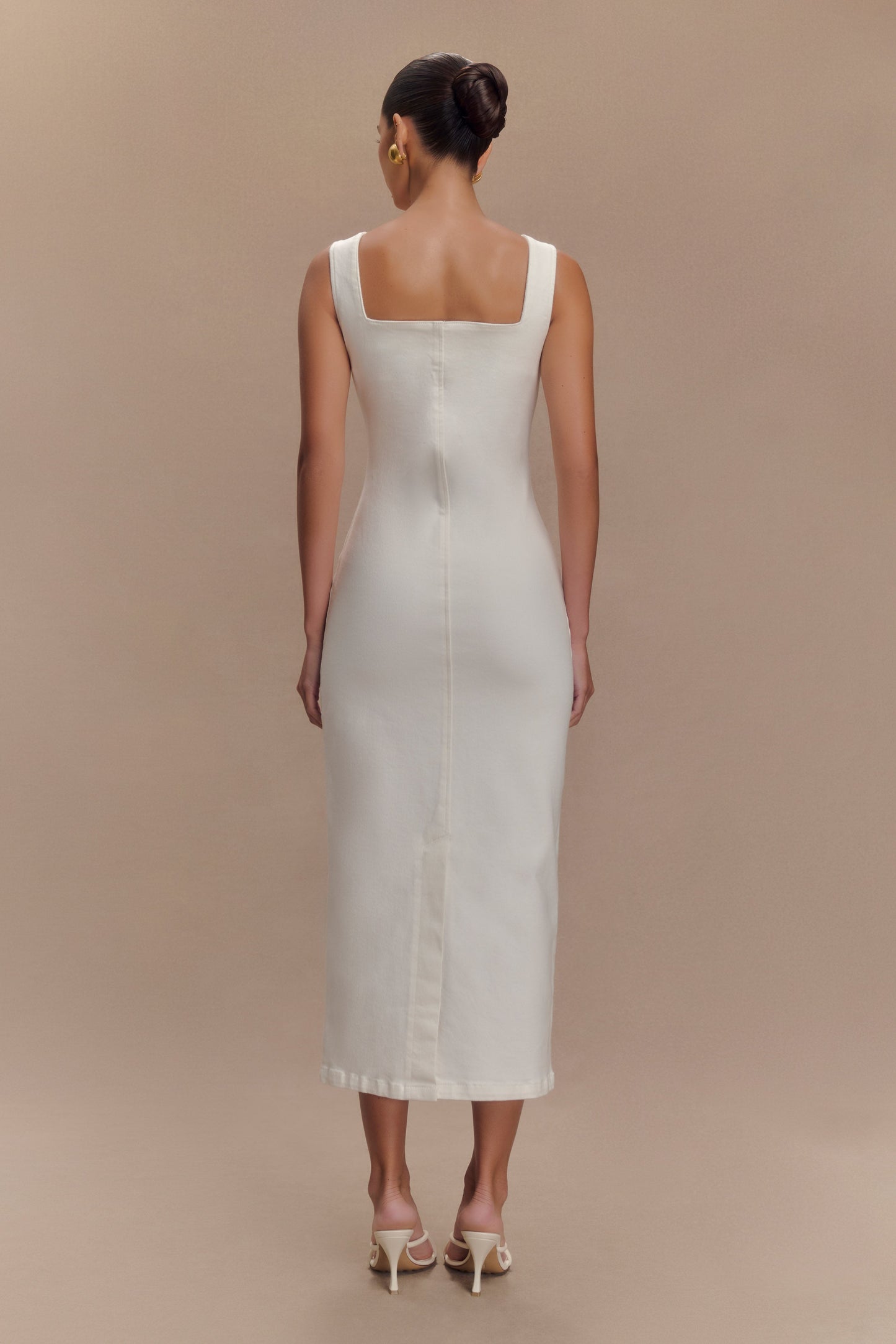 ROF Reyna Denim Midi Elbise - Beyaz