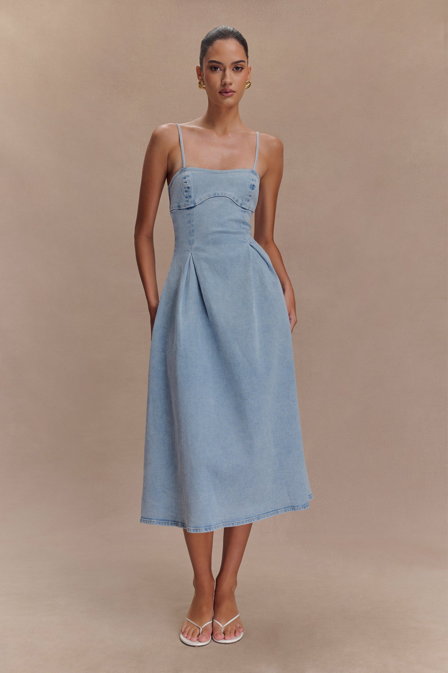 ROF Harlyn Denim Midi Elbise - Açık Mavi