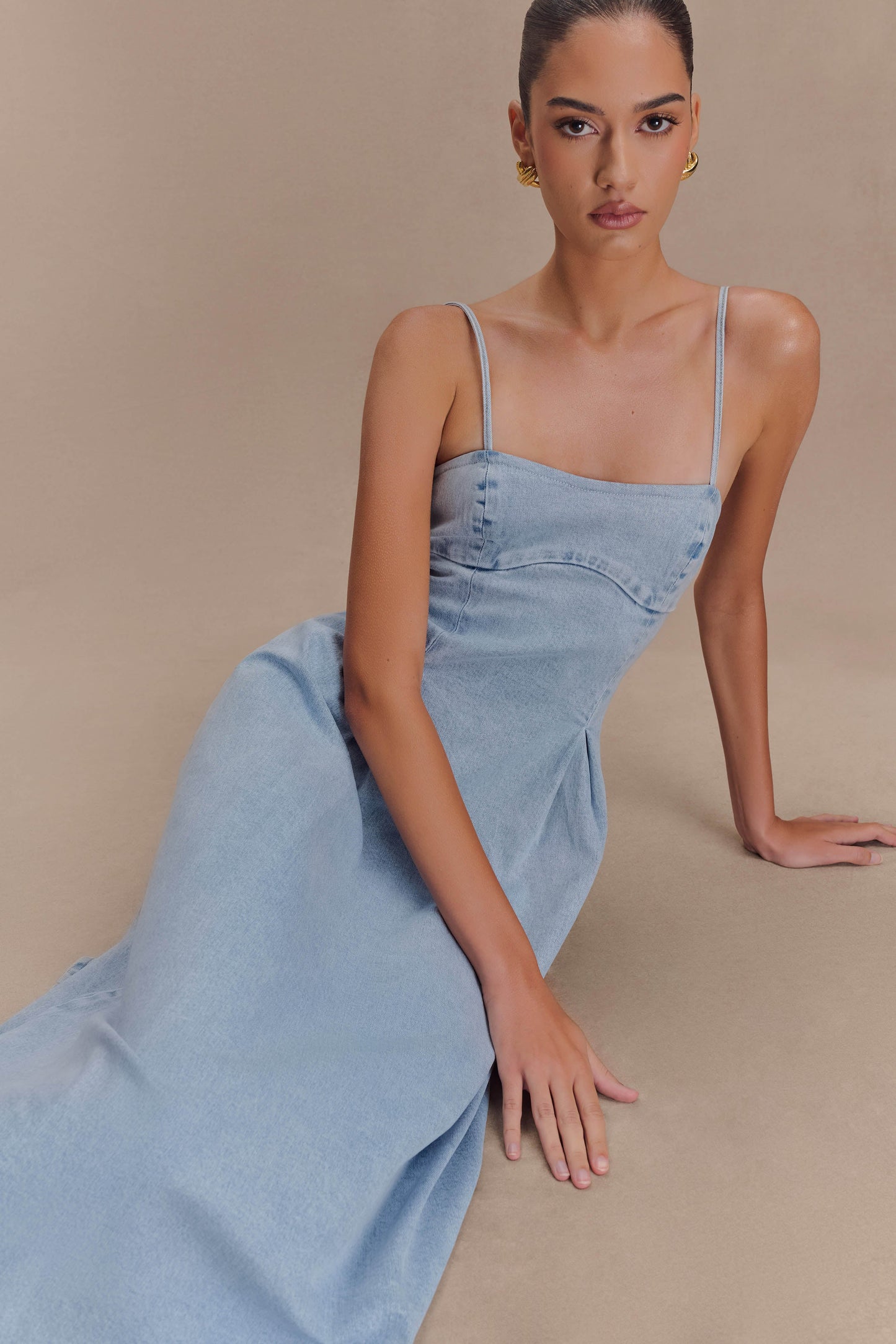 ROF Harlyn Denim Midi Elbise - Açık Mavi