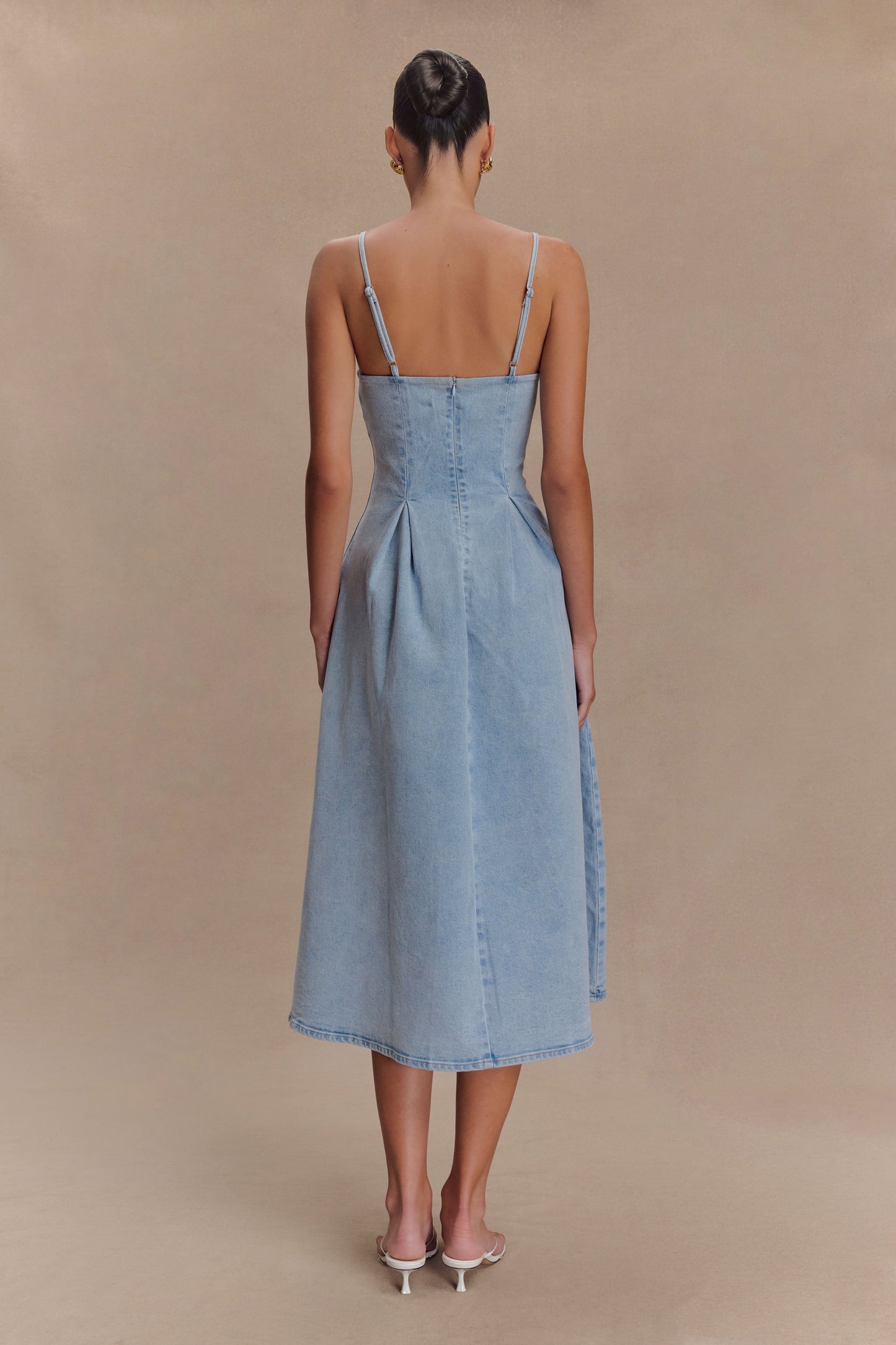 ROF Harlyn Denim Midi Elbise - Açık Mavi