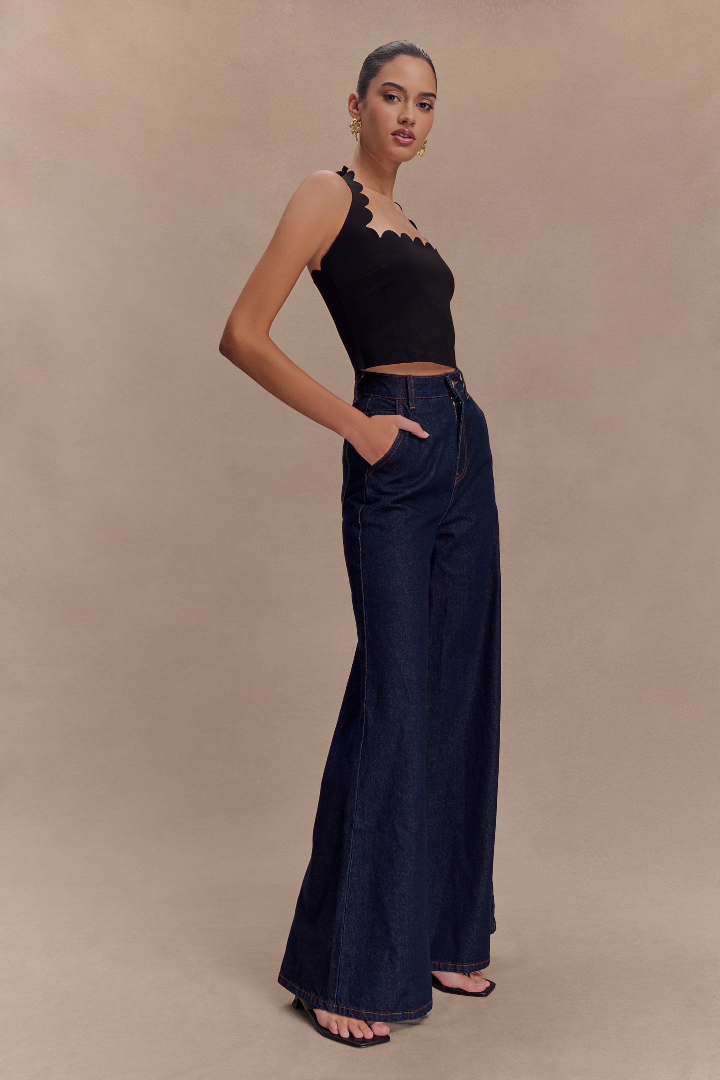 ROF Jen Geniş Paça Flare Denim Jeans - İndigo Mavi