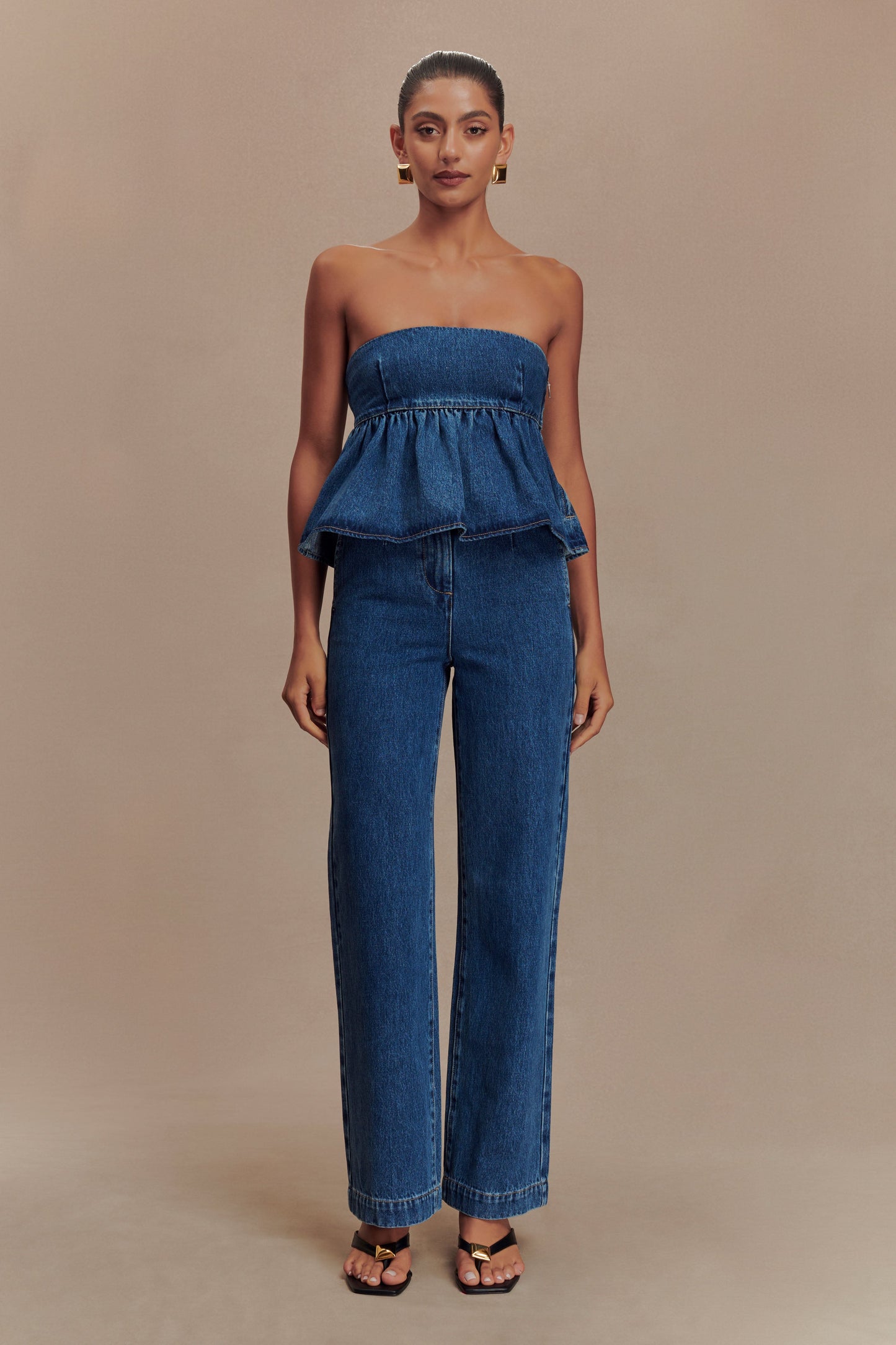ROF Pauline Straplez Denim Üst - 90'Lar Mavi