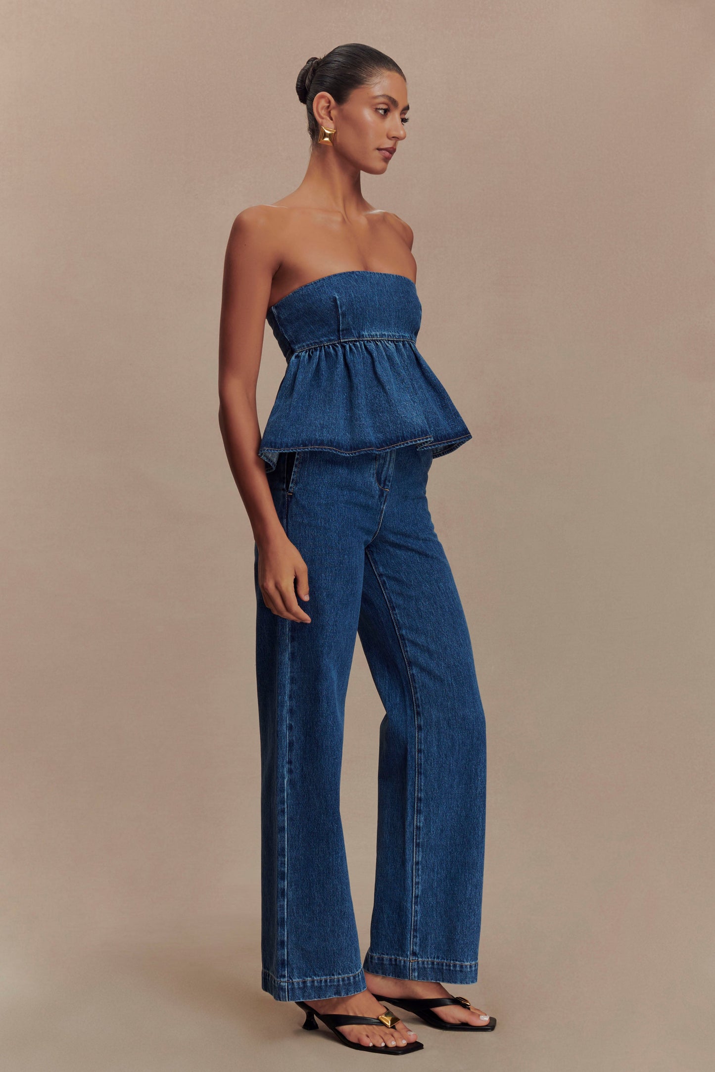 ROF Pauline Straplez Denim Üst - 90'Lar Mavi