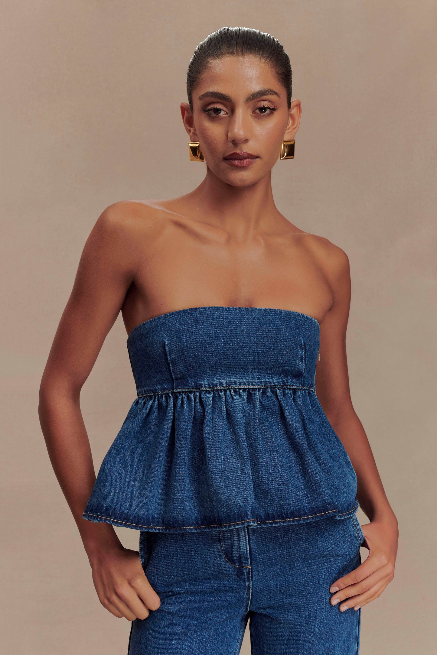 ROF Pauline Straplez Denim Üst - 90'Lar Mavi