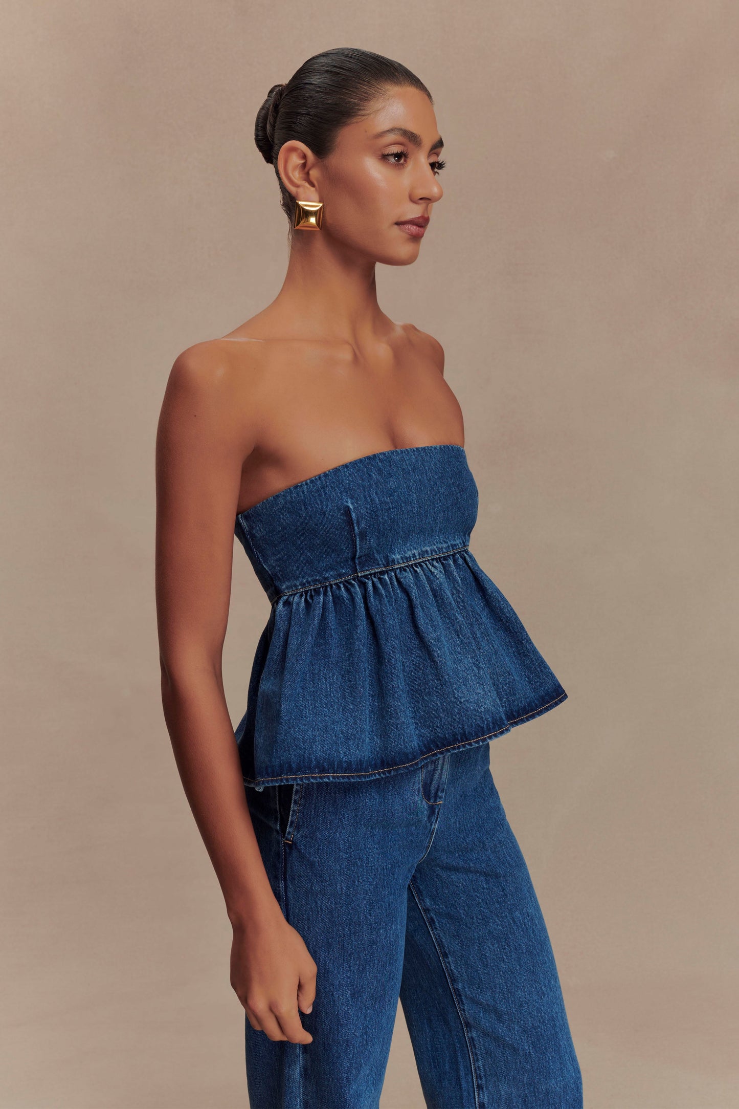 ROF Pauline Straplez Denim Üst - 90'Lar Mavi