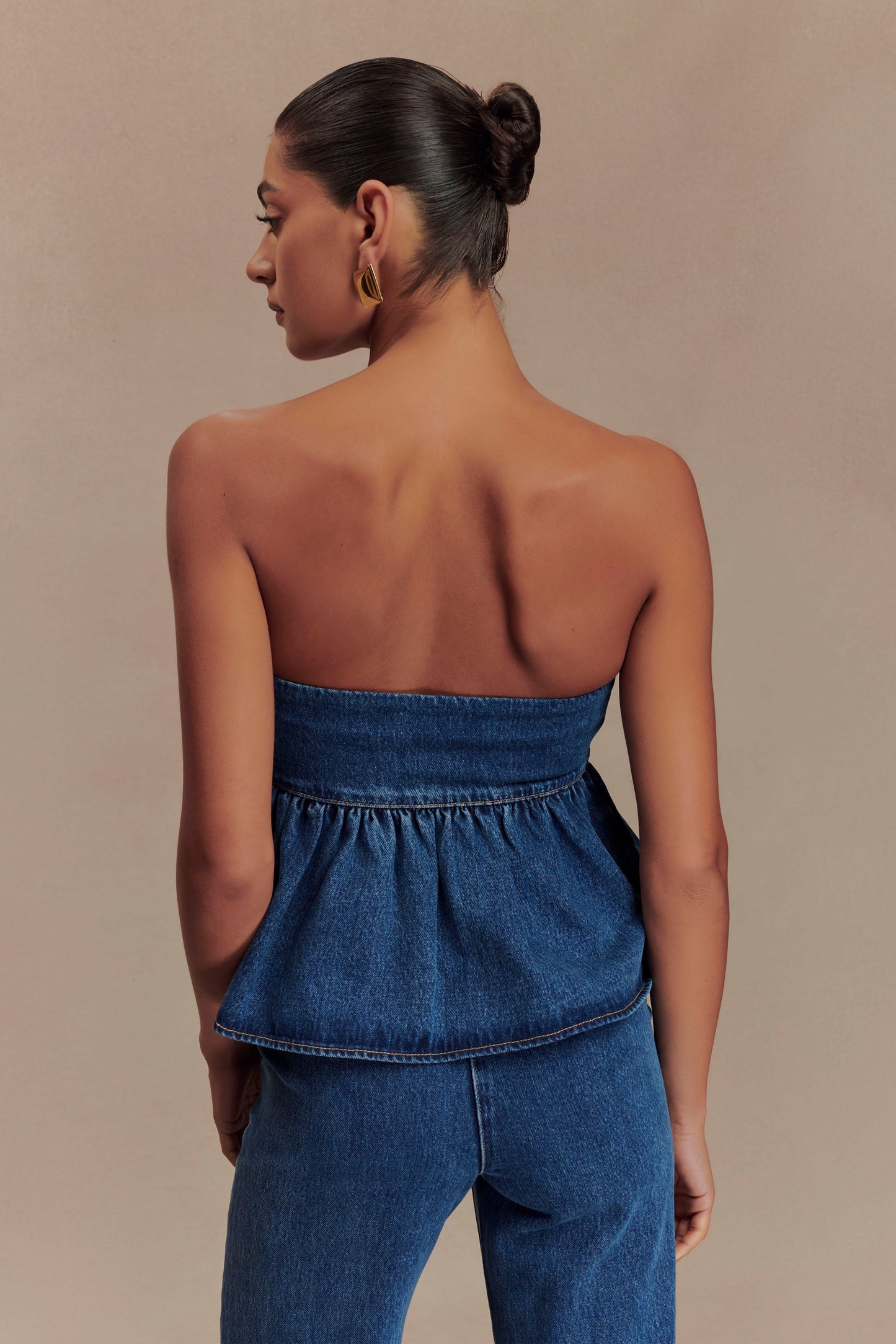 ROF Pauline Straplez Denim Üst - 90'Lar Mavi