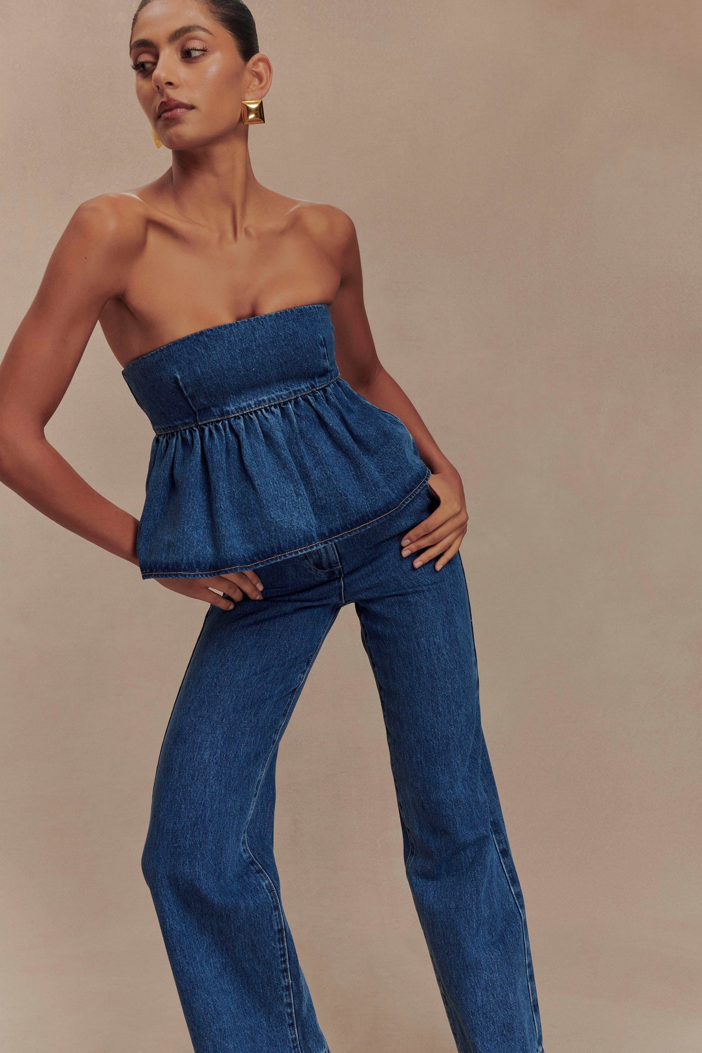 ROF Pauline Straplez Denim Üst - 90'Lar Mavi