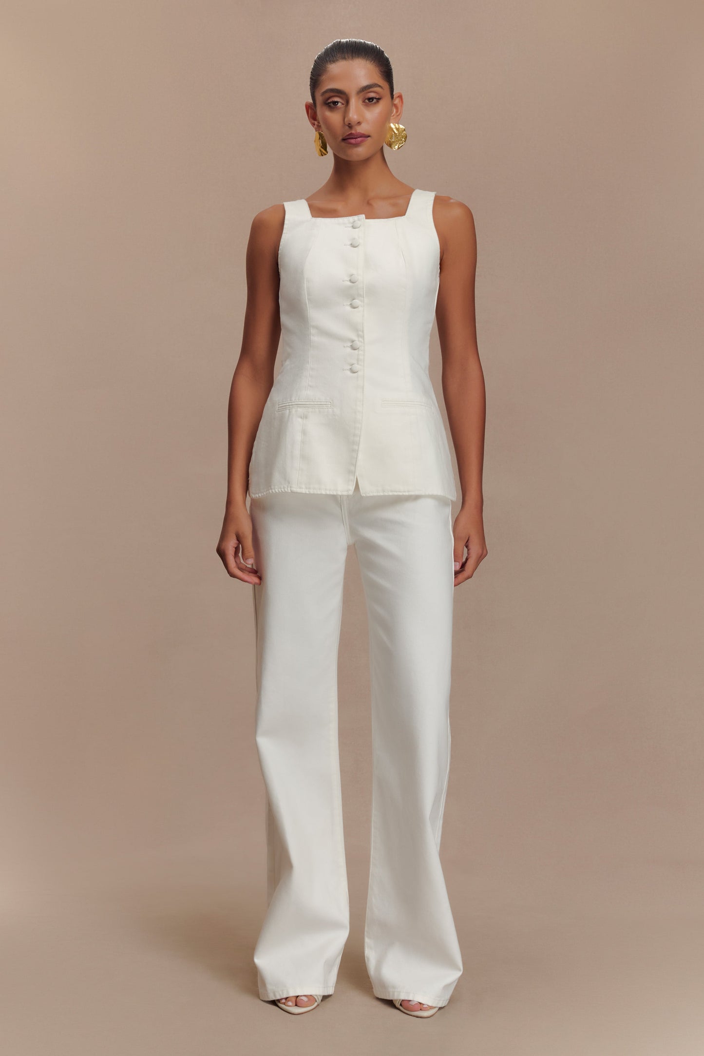 ROF Caitlin Mid Bel Denim Flare Jeans - Beyaz